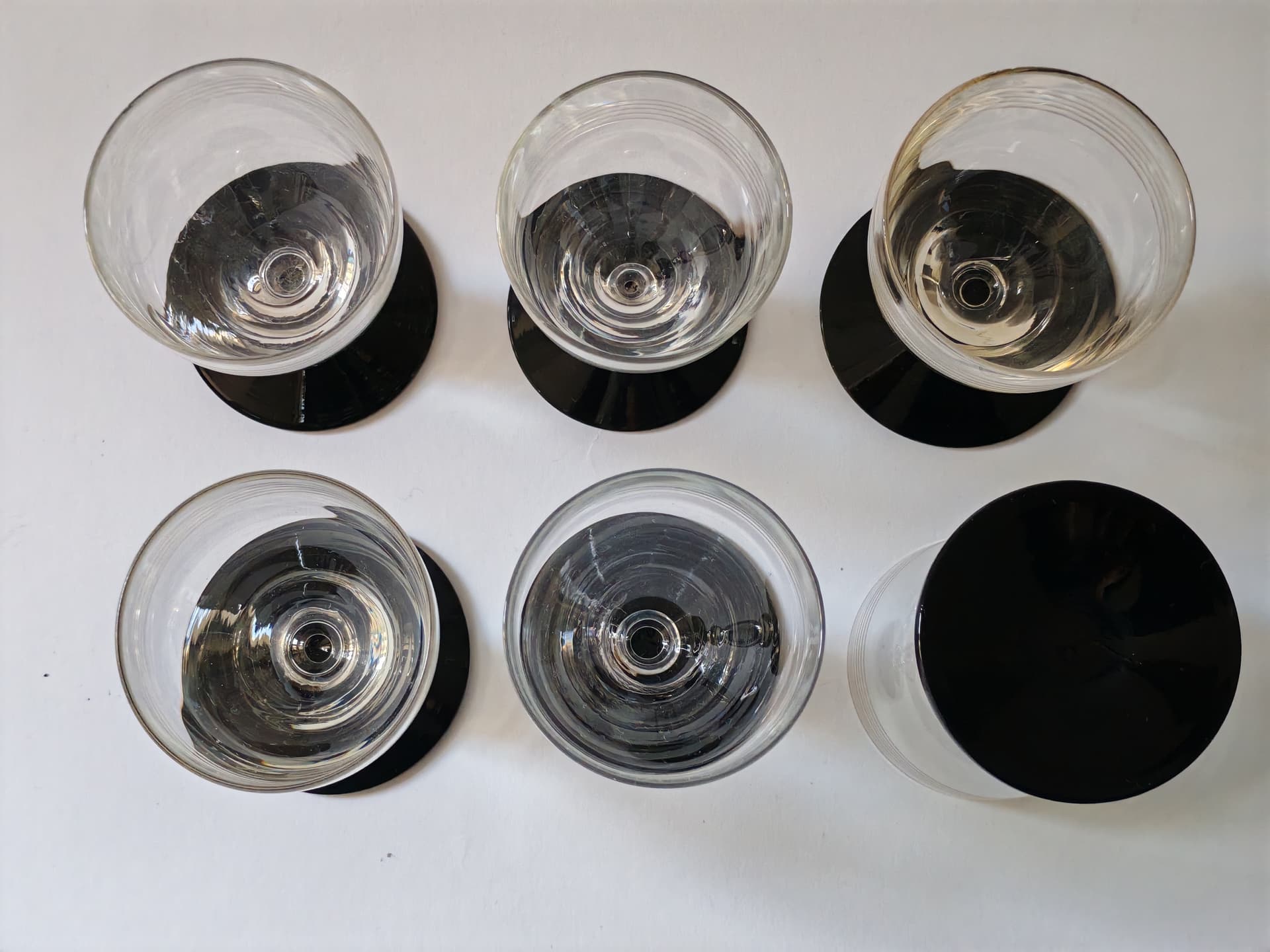 Zestaw sześciu kieliszków Hørsholm, szkło transparentne czarne, Holmegaard, Dania, lata 40. - 99304