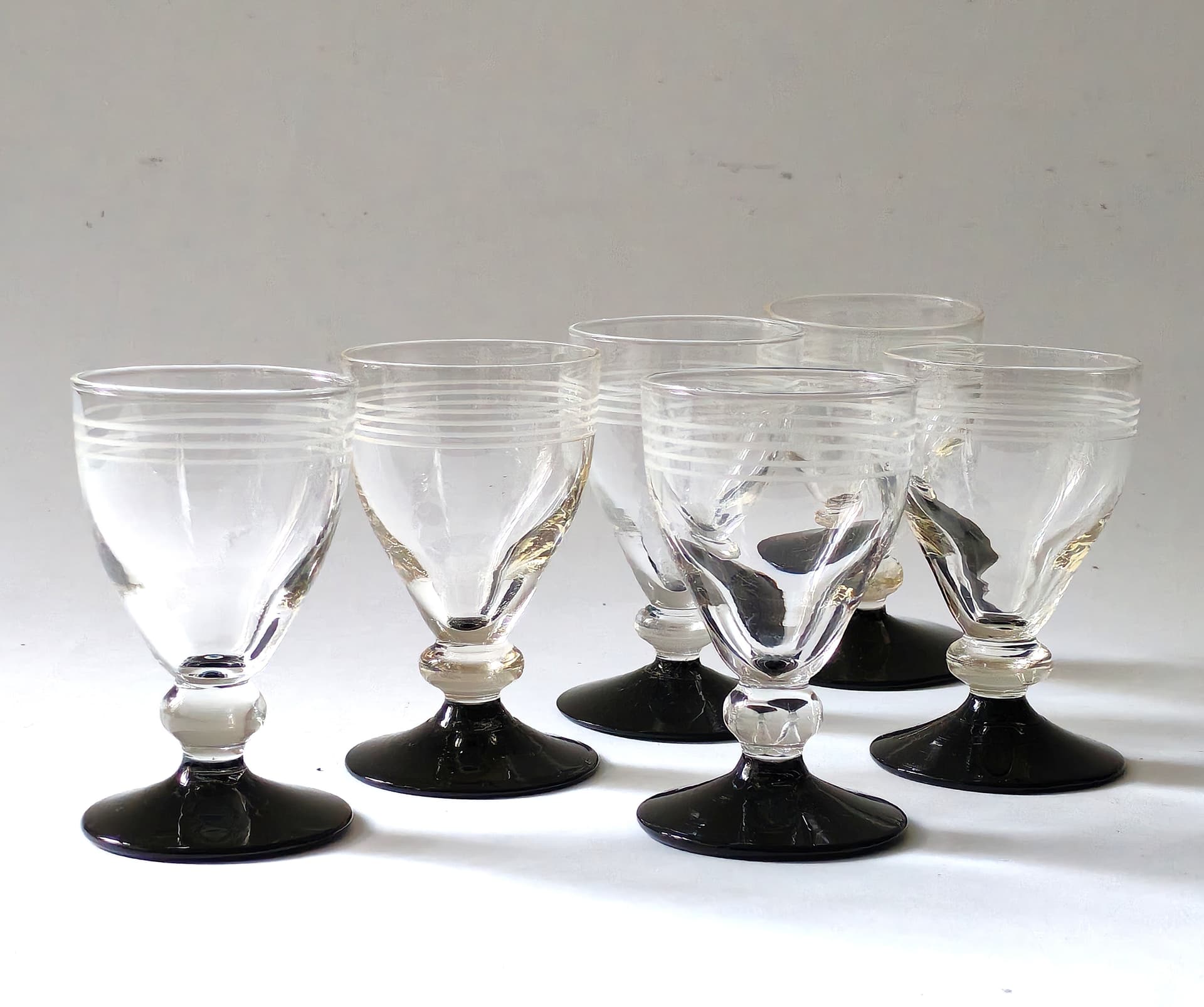 Zestaw sześciu kieliszków Hørsholm, szkło transparentne czarne, Holmegaard, Dania, lata 40. - 99297