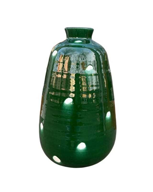 Malachitowy, grubo szkliwiony wazon w kropki. - WYMIARY