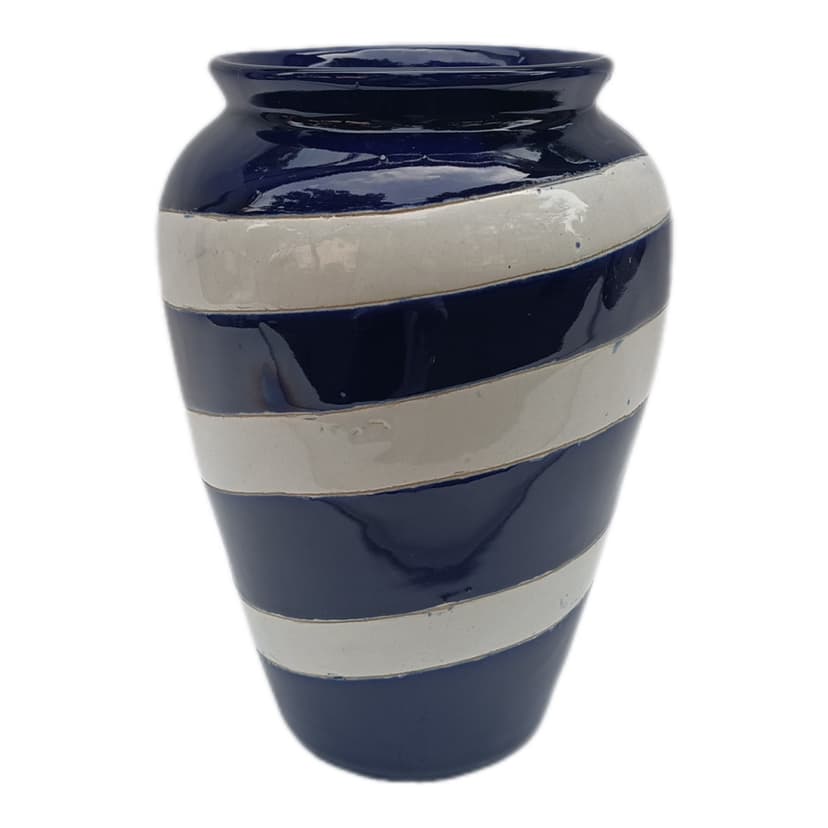 Granatowo-kremowy wazon ceramiczny w paski