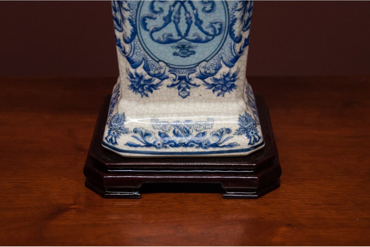 Lampa stołowa porcelanowa 42x25x56 cm niebieska, , - 58503