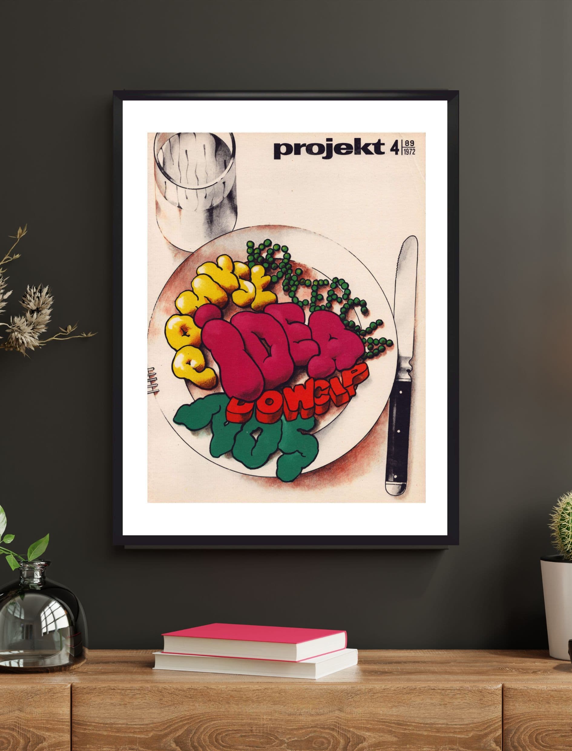 Okładka czasopisma PROJEKT, beżowy, oprawa czarna, aut. W. Świerzy, Polska, lata 70. - 100253