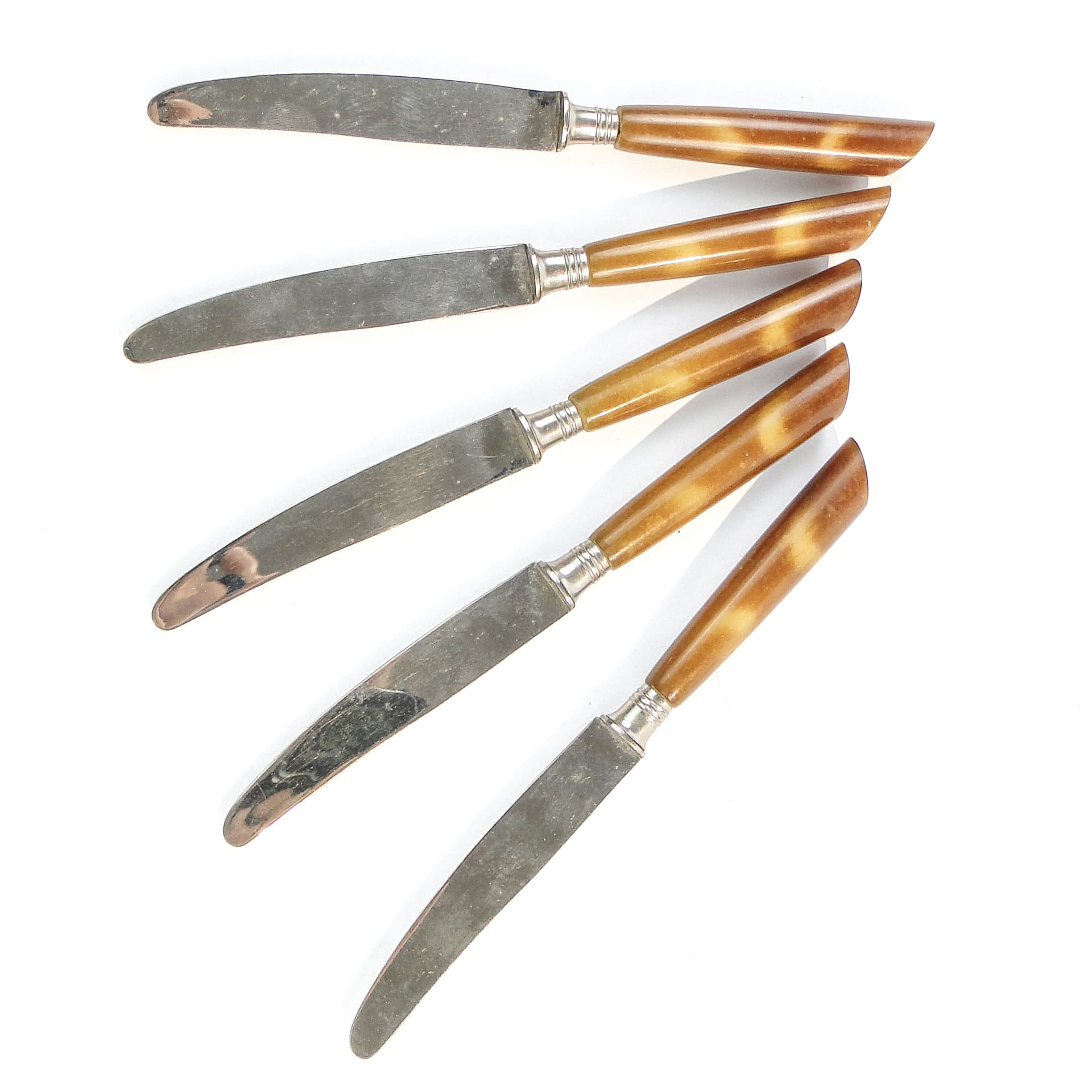 Zestaw noży, mid-century modern, bakelit brązowy, Szwecja, lata 50. - 100524