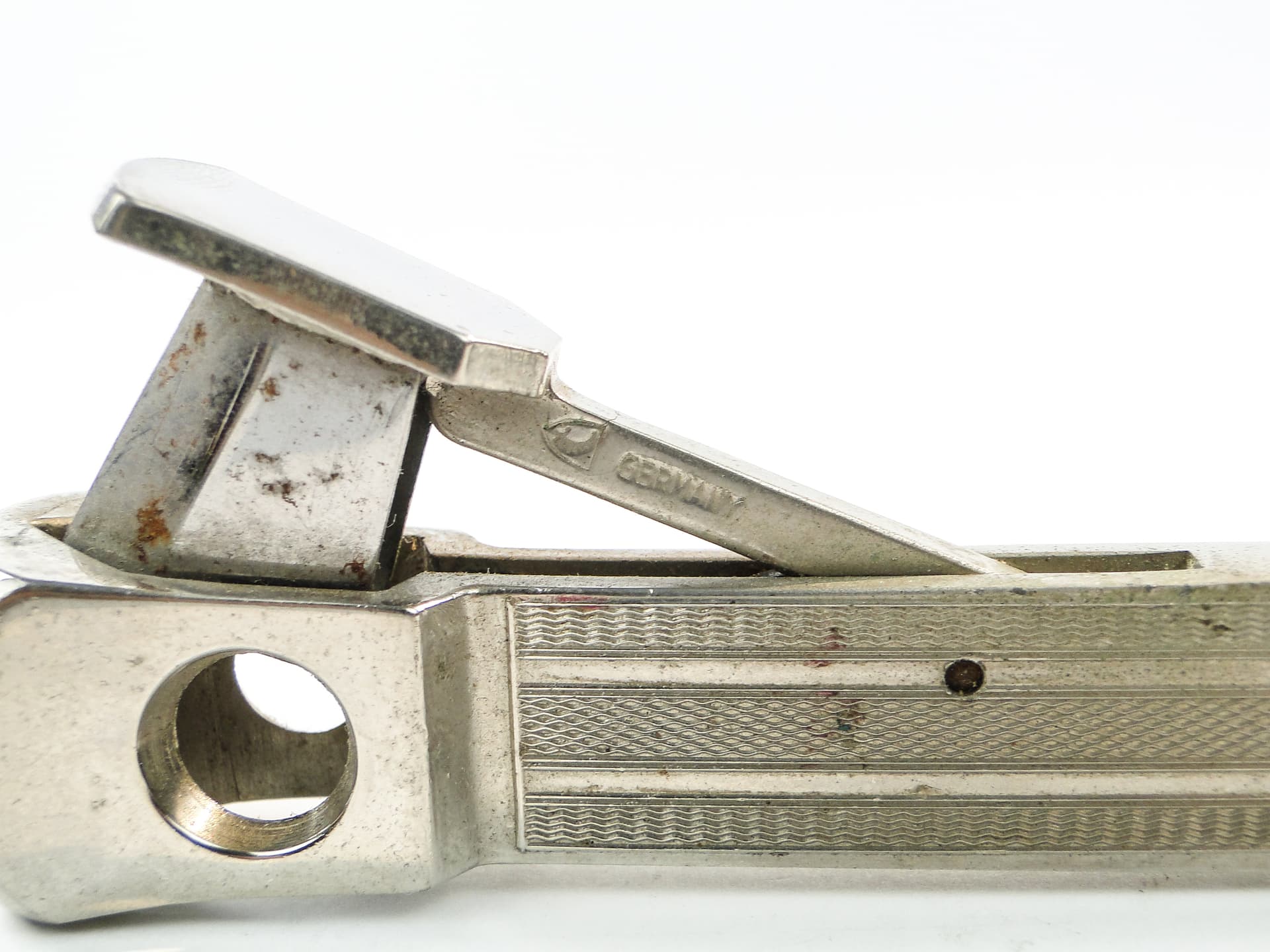 Obcinaczka do cygar, mid-century modern, alpacca srebrzona, Niemcy, lata 60. - 100624