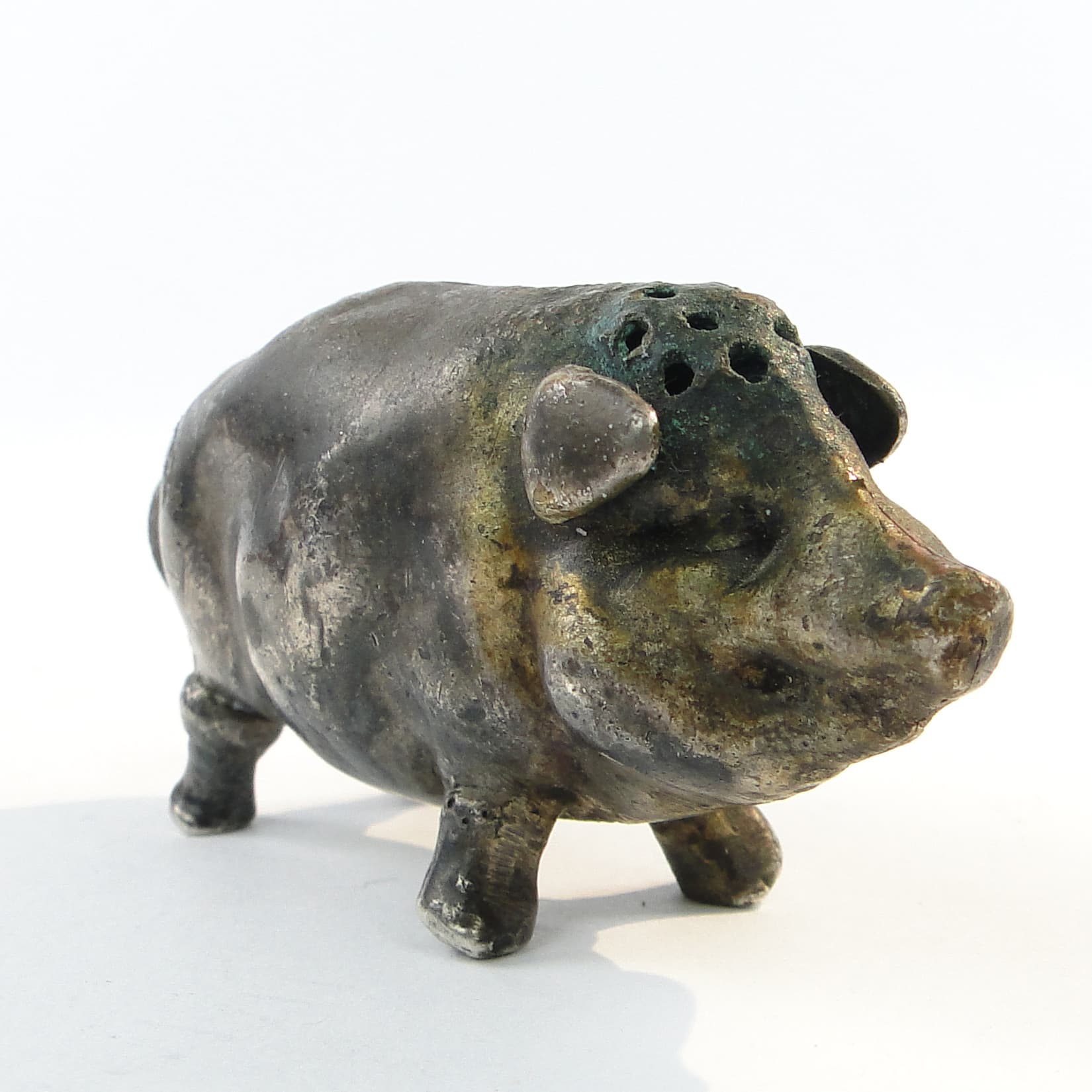 Solniczka figuralna, mosiądz srebrzony, Niemcy, XIX w. - 100944