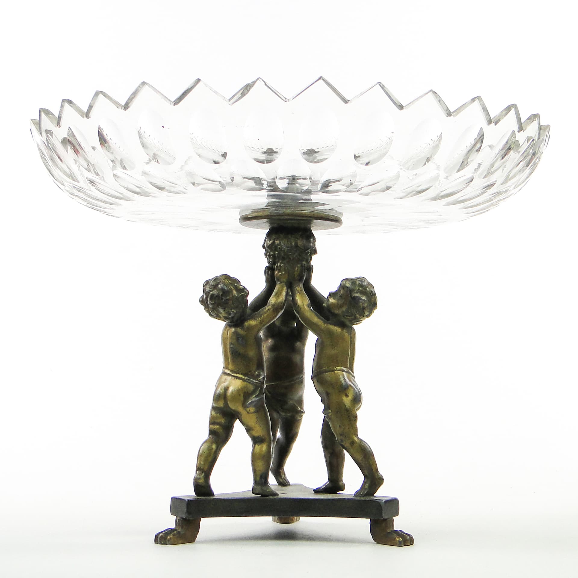 Art Deco figural centerpiece, glass, brass, Poland, 1930s. - 100972