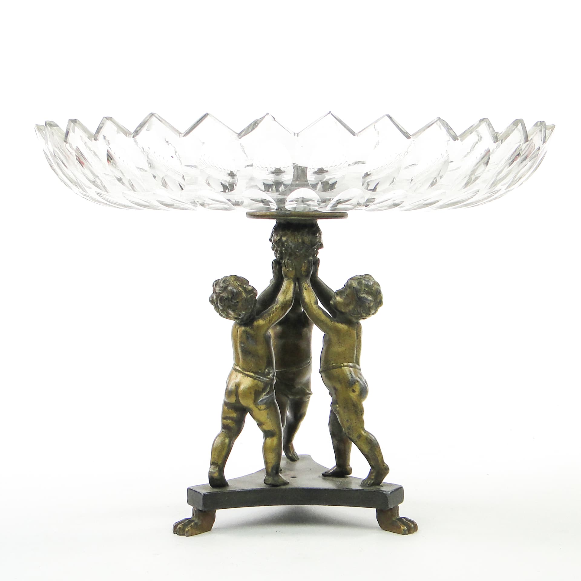 Art Deco figural centerpiece, glass, brass, Poland, 1930s. - 100964
