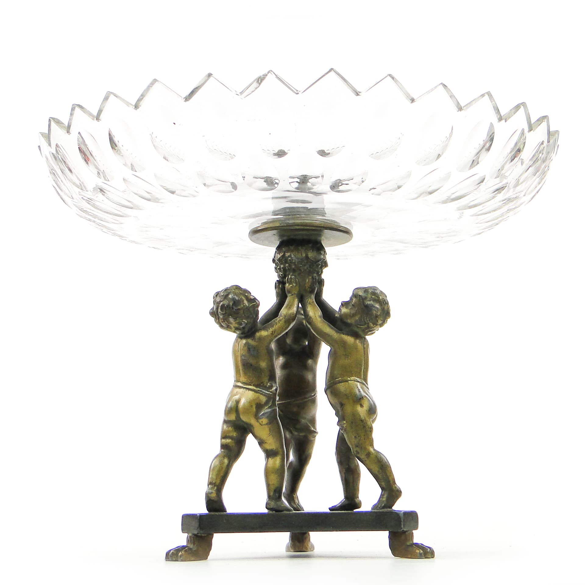 Art Deco figural centerpiece, glass, brass, Poland, 1930s. - 100969