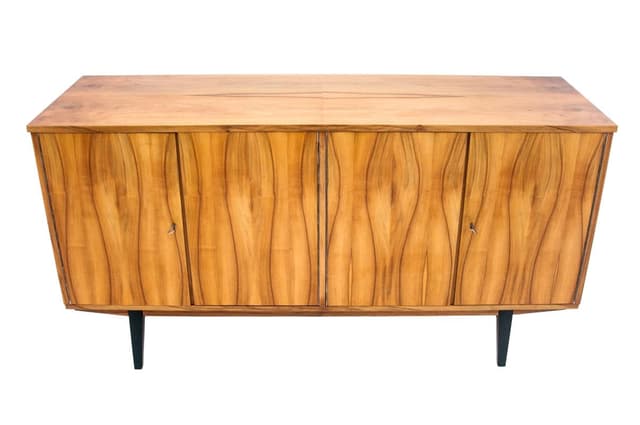 Jasny orzechowy komoda, Polski design, Polska, lata 70. - WYMIARY