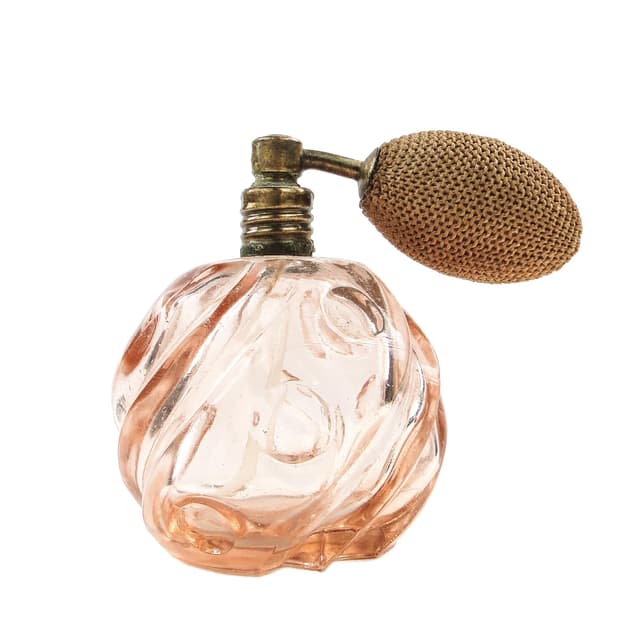 Flakon na perfumy Art déco, szkło różowe, Polska, lata 50. - WYMIARY