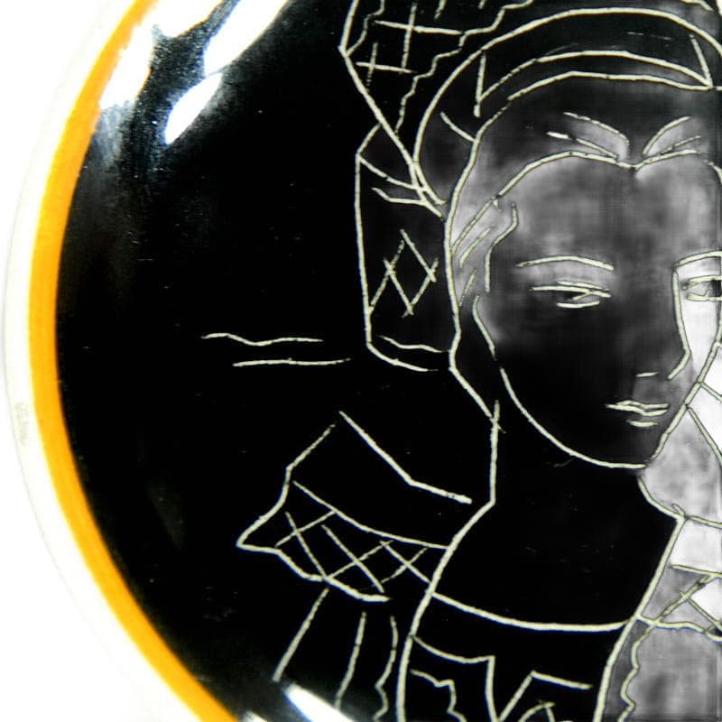 Multikolorowy zestaw talerzyków sgraffito, Henriot Quimper, Francja, lata 50. - 7357