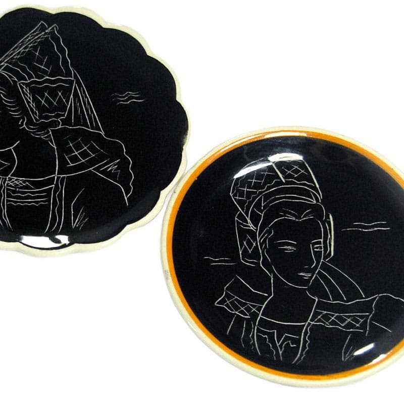 Multikolorowy zestaw talerzyków sgraffito, Henriot Quimper, Francja, lata 50. - 7359