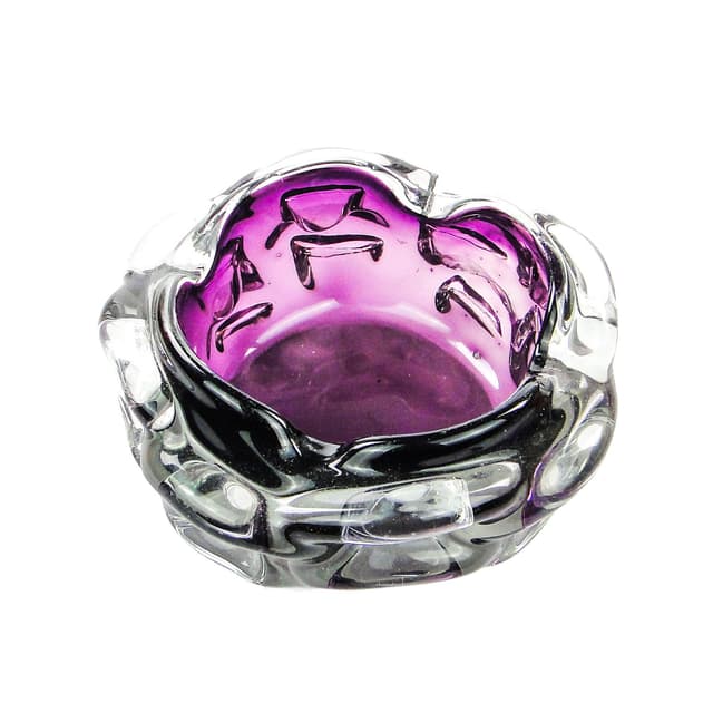 Popielnica mid-century modern, szkło manganowe, proj. J. Słuczan-Orkusz, Polska, lata 70. - WYMIARY