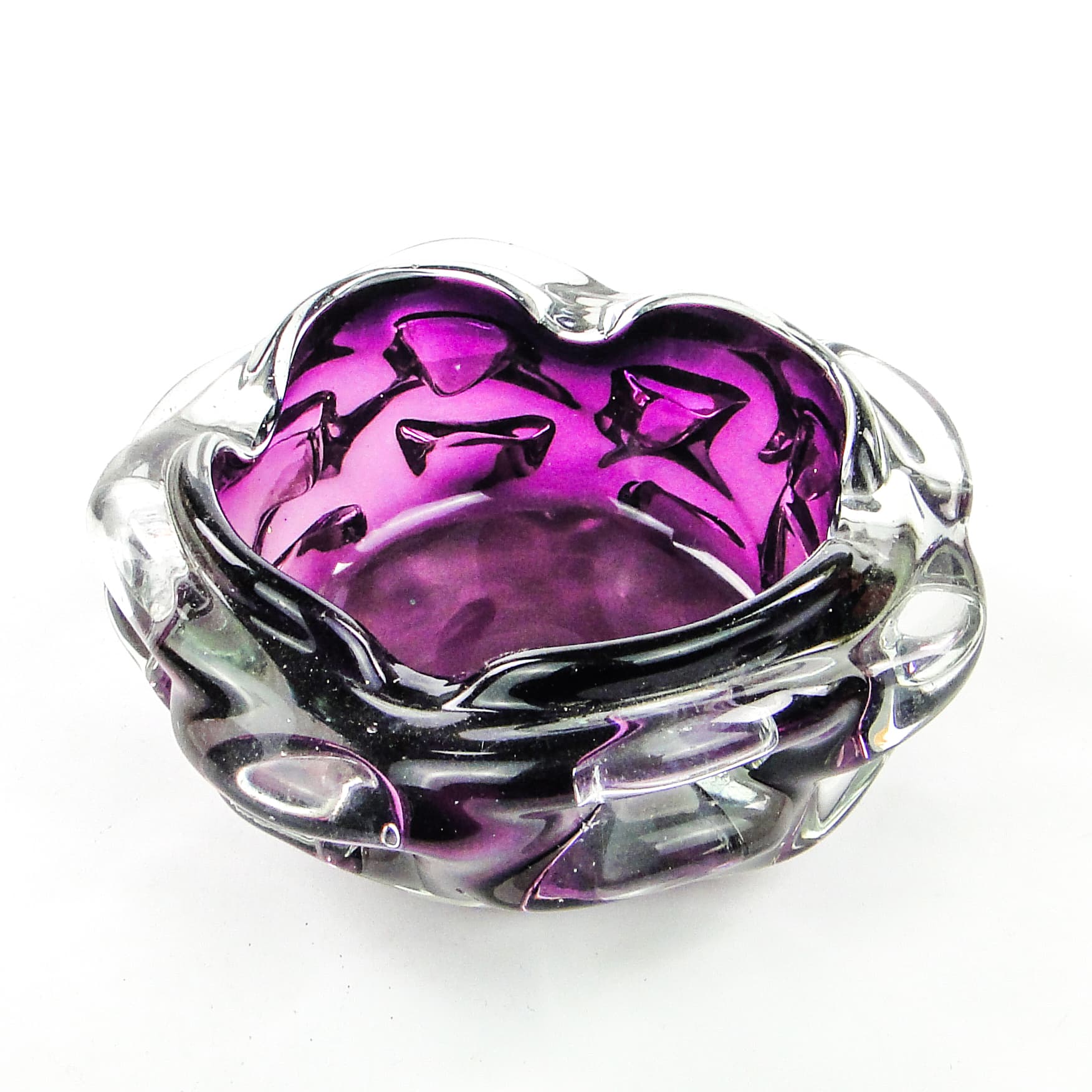 Popielnica mid-century modern, szkło manganowe, proj. J. Słuczan-Orkusz, Polska, lata 70. - 102002