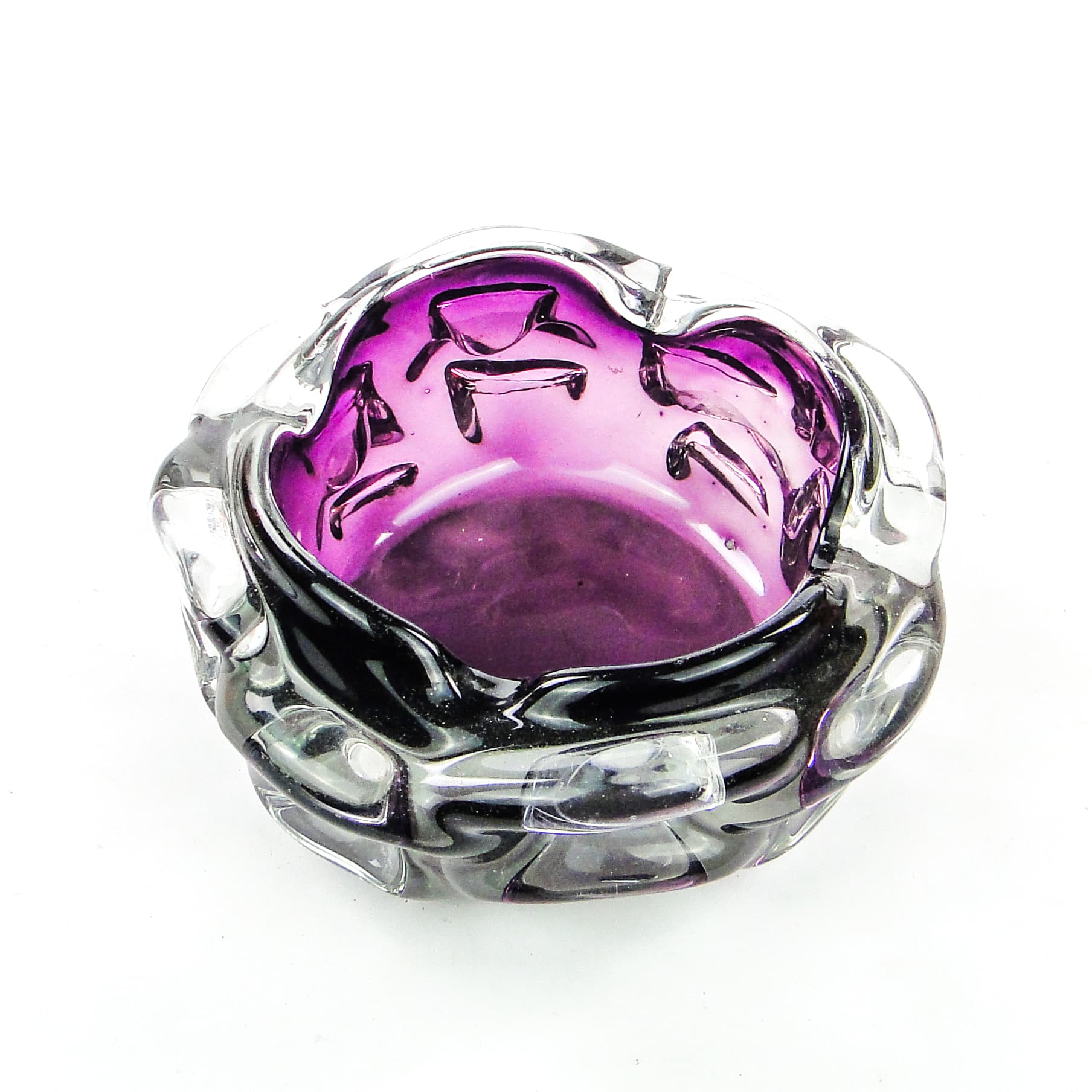 Popielnica mid-century modern, szkło manganowe, proj. J. Słuczan-Orkusz, Polska, lata 70. - 102001