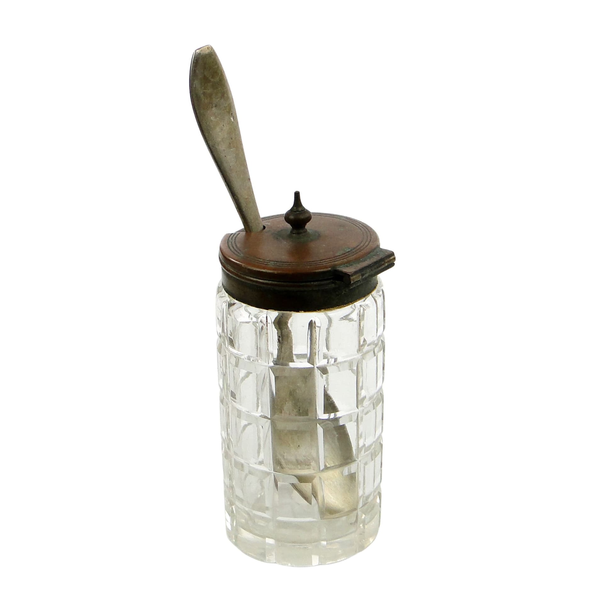 Musztardnica biedermeier, kryształ, mosiądz srebrzony, Niemcy, lata 30. - 103831