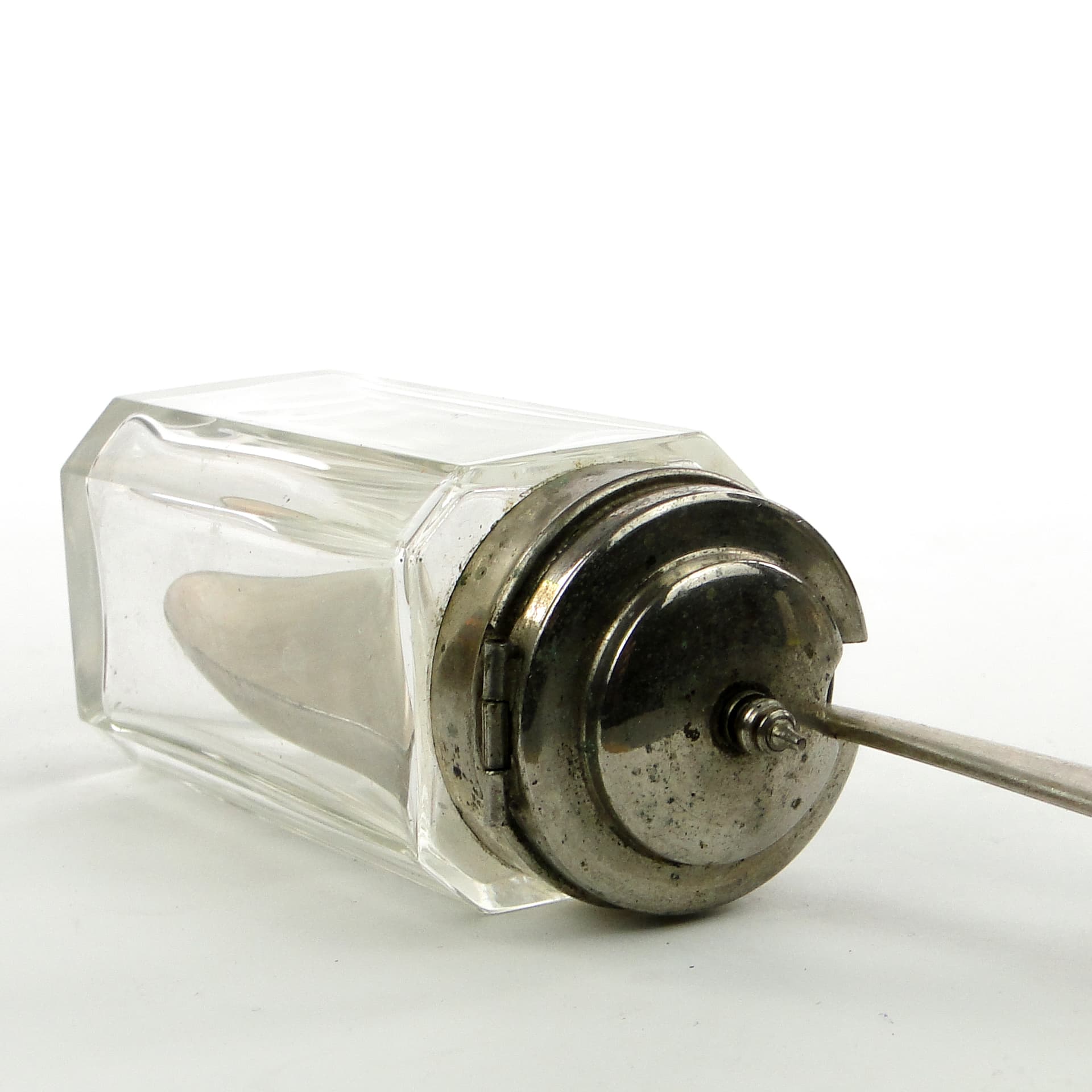 Musztardnica biedermeier, kryształ, mosiądz srebrzony, Niemcy, lata 30. - 102109