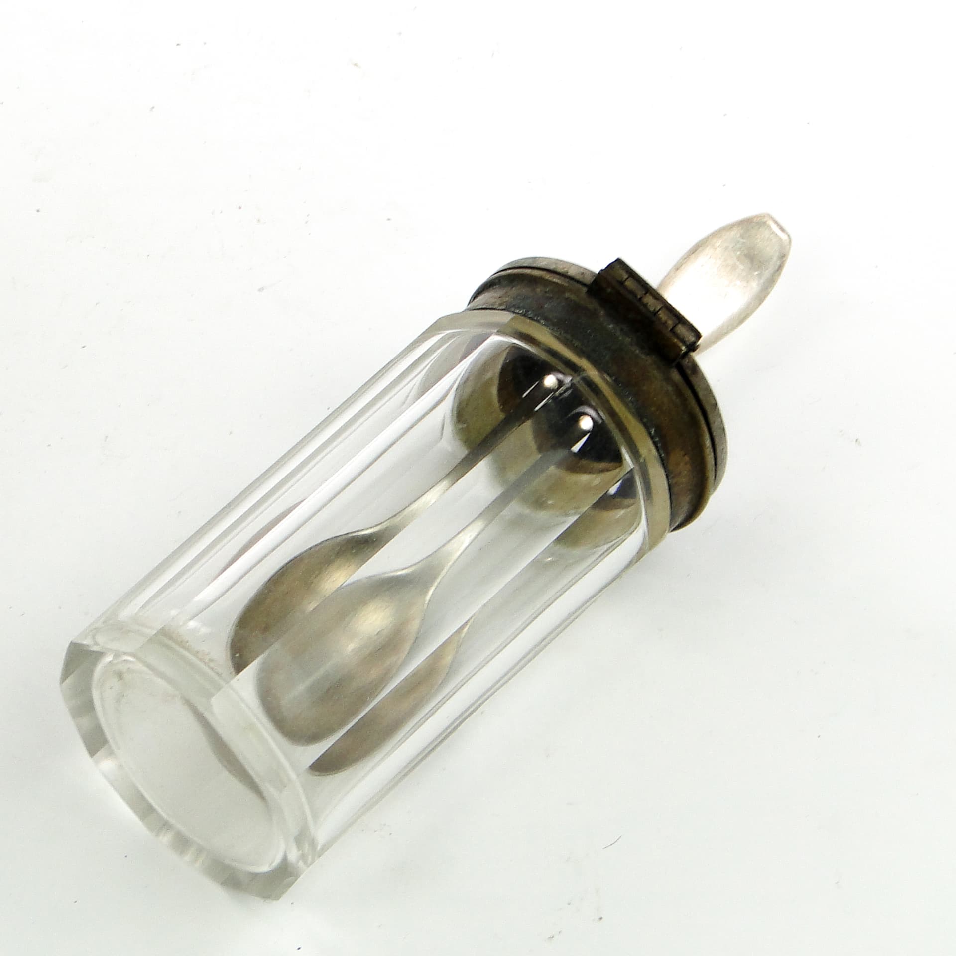 Musztardnica biedermeier, kryształ, mosiądz srebrzony, Niemcy, lata 30. - 102129