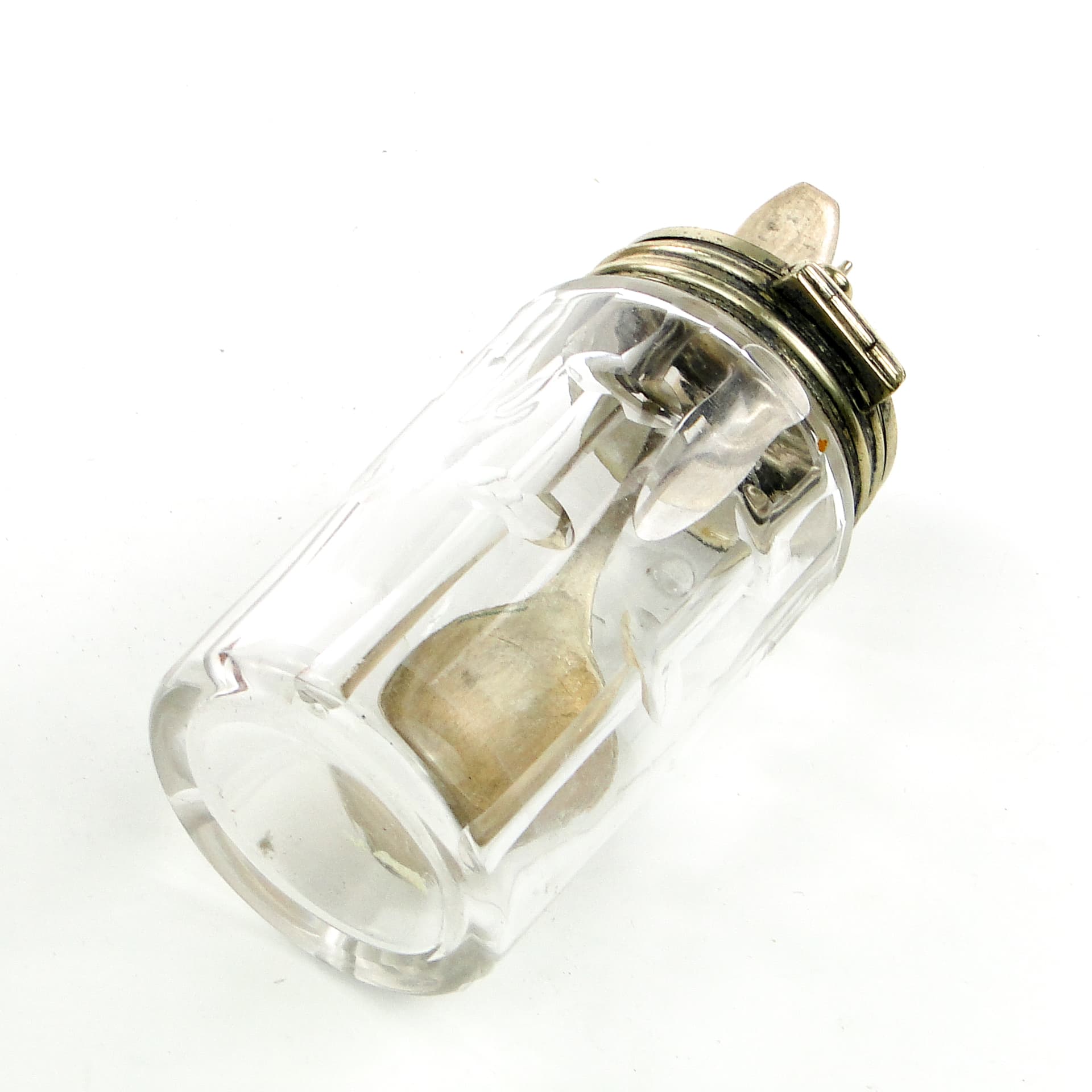 Musztardnica Biedermeier, kryształ, mosiądz srebrzony, Niemcy, lata 30. - 102145