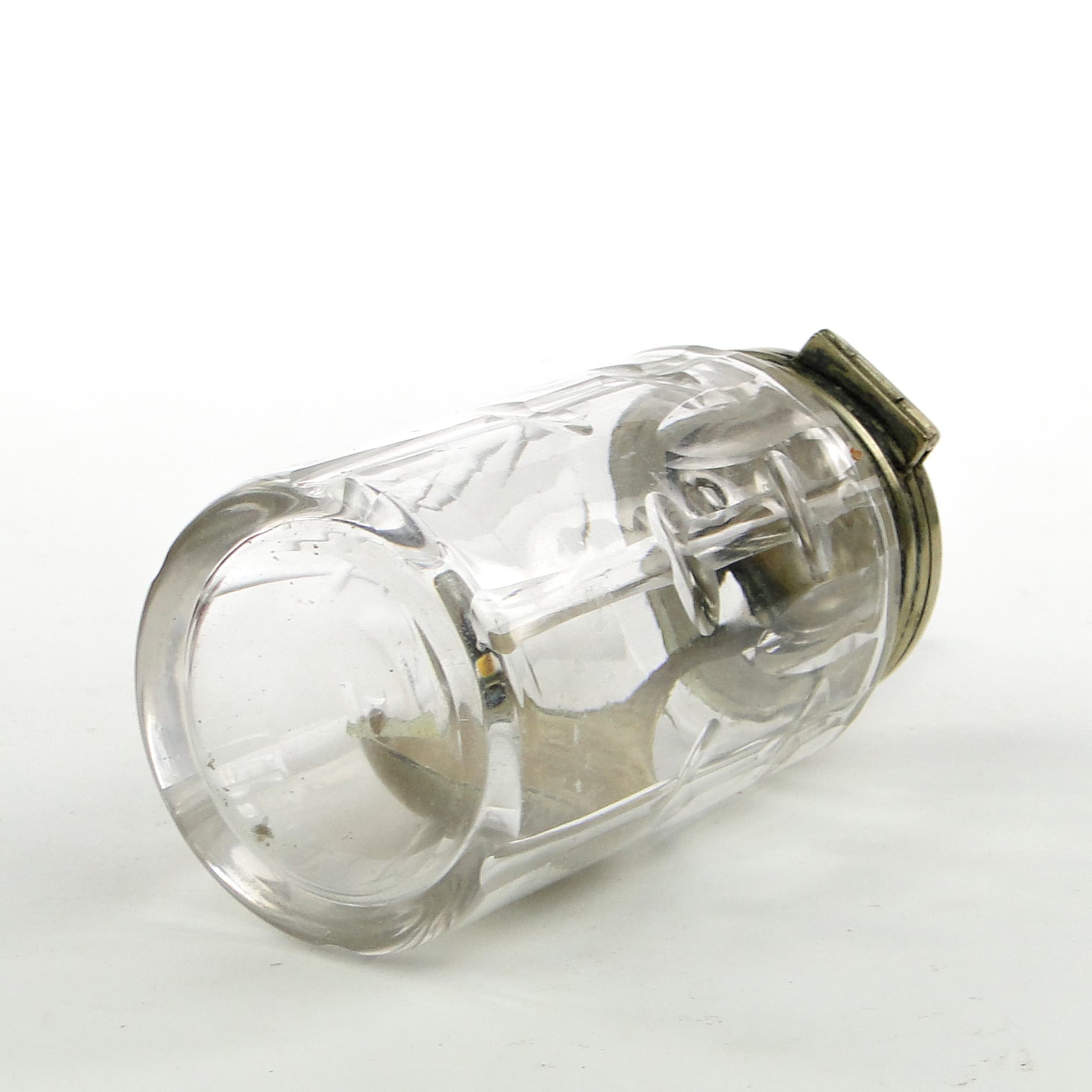 Musztardnica Biedermeier, kryształ, mosiądz srebrzony, Niemcy, lata 30. - 102144