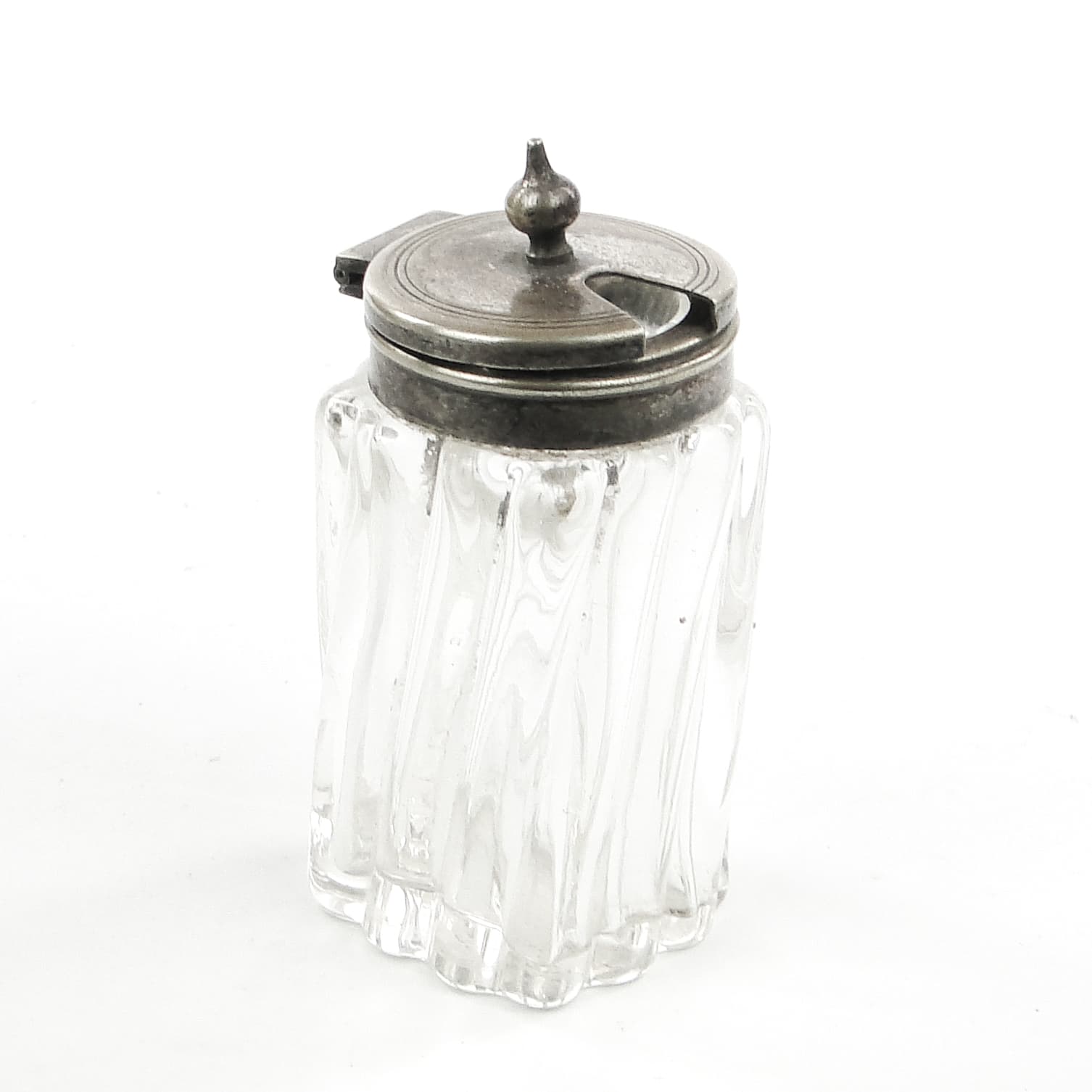 Musztardnica Biedermeier, kryształ, mosiądz srebrzony, Niemcy, lata 30. - 102161