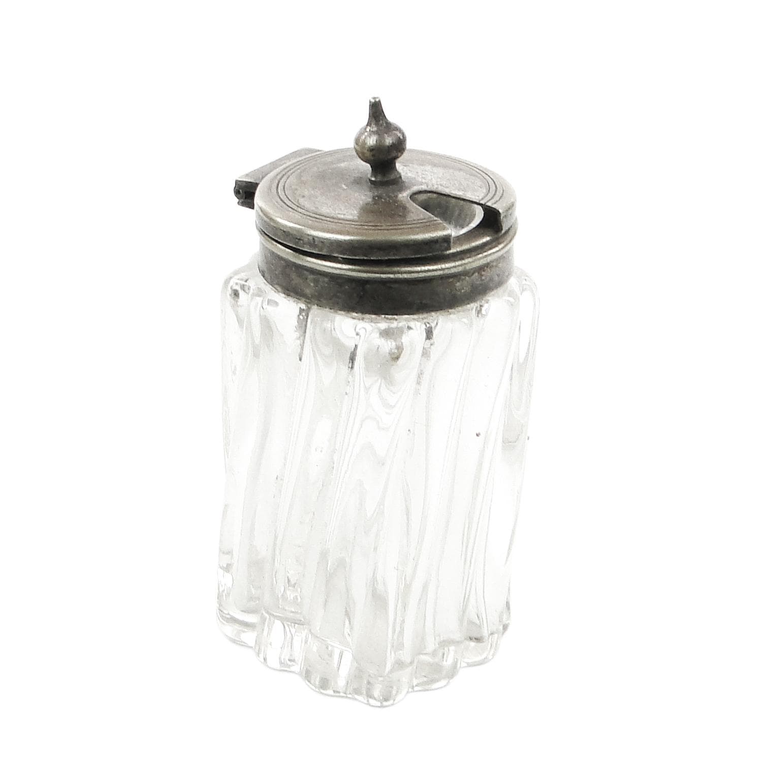 Musztardnica Biedermeier, kryształ, mosiądz srebrzony, Niemcy, lata 30.