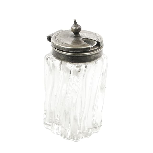 Musztardnica Biedermeier, kryształ, mosiądz srebrzony, Niemcy, lata 30. - WYMIARY