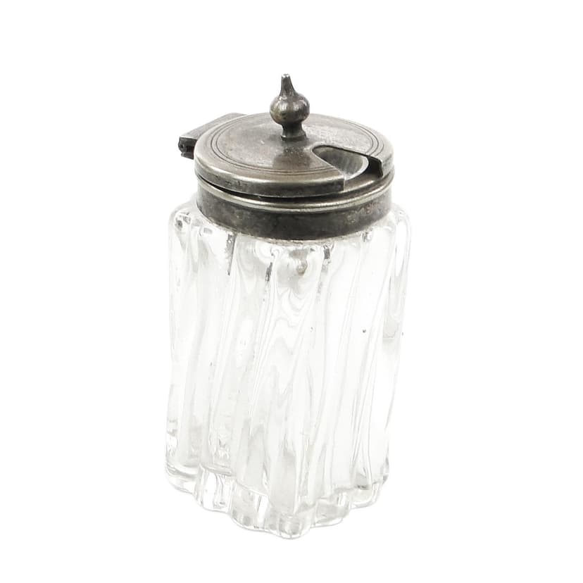 Musztardnica Biedermeier, kryształ, mosiądz srebrzony, Niemcy, lata 30.