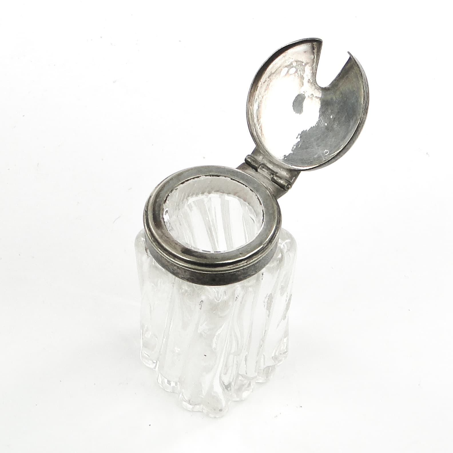 Musztardnica Biedermeier, kryształ, mosiądz srebrzony, Niemcy, lata 30. - 102164