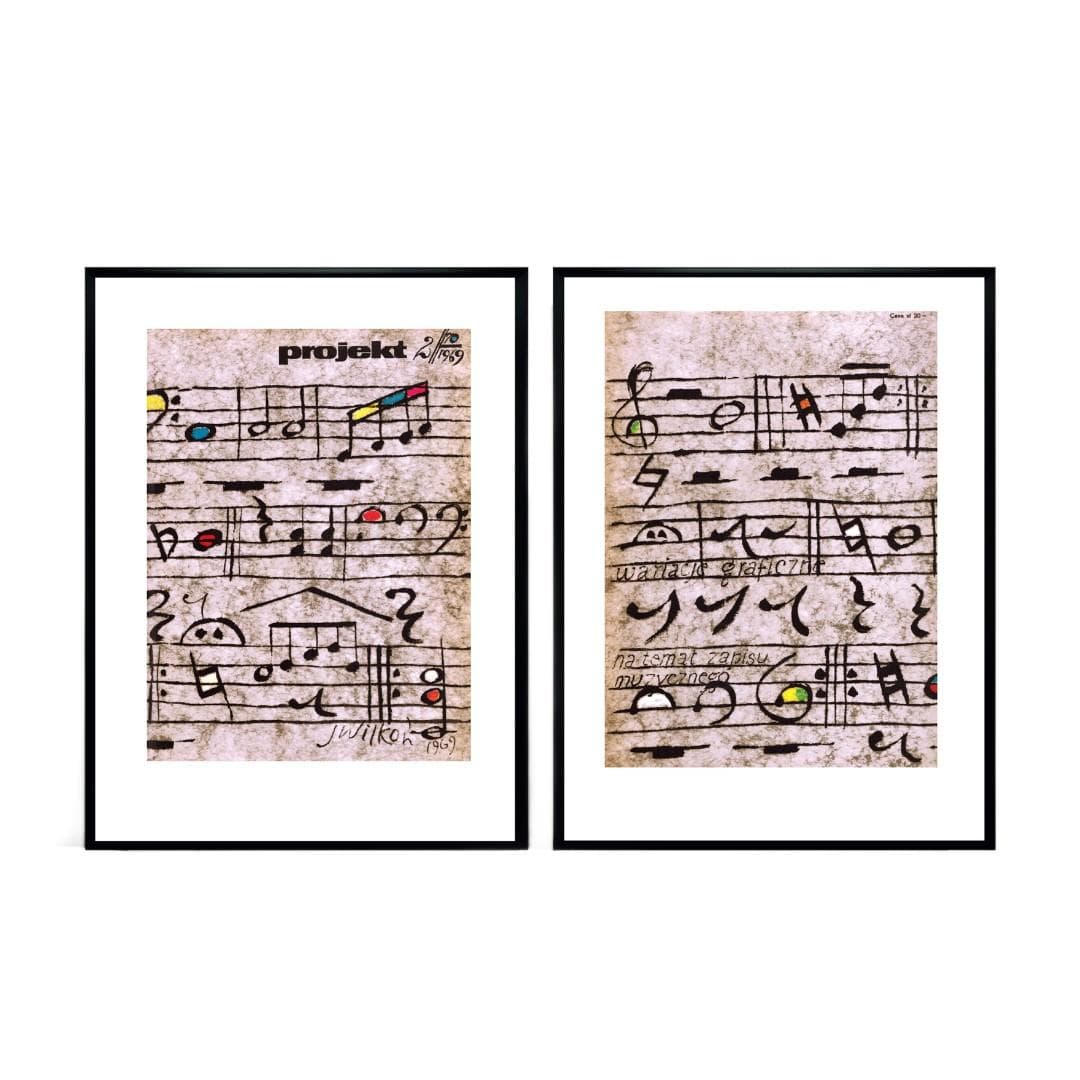 Para plakatów PROJEKT, multikolor, aut. J. Wilkoń, Polska, lata 60.