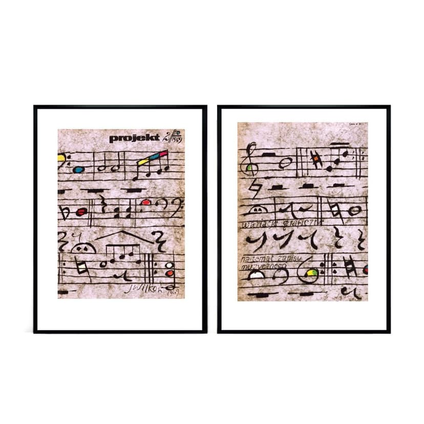 Para plakatów PROJEKT, multikolor, aut. J. Wilkoń, Polska, lata 60.