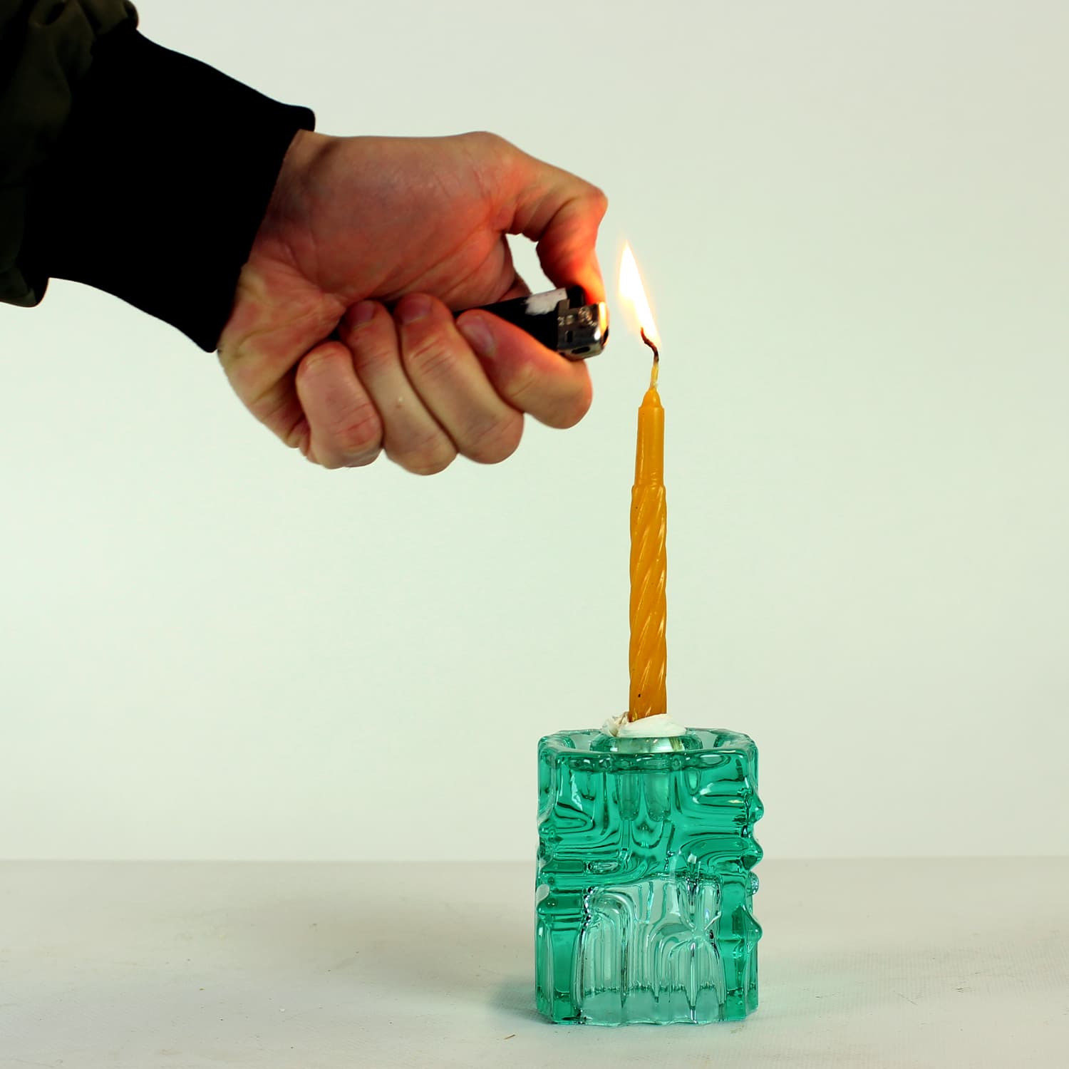 Candle Holder 621/8, turquoise glass, by V. Urban, Czech Republic, 1960s. - 102370