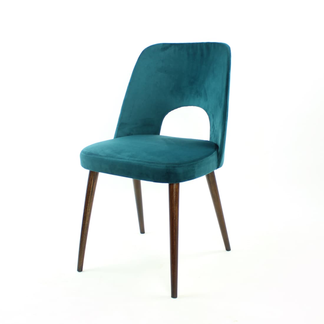Set of five dining chairs, turquoise velvet, by O. Haerdtl, TON, Czechoslovakia, 1960s. - 102430