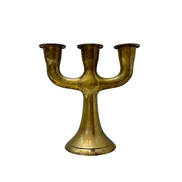 Candlestick Brutalist, golden brass, Denmark, 1970s. - DIMENSION