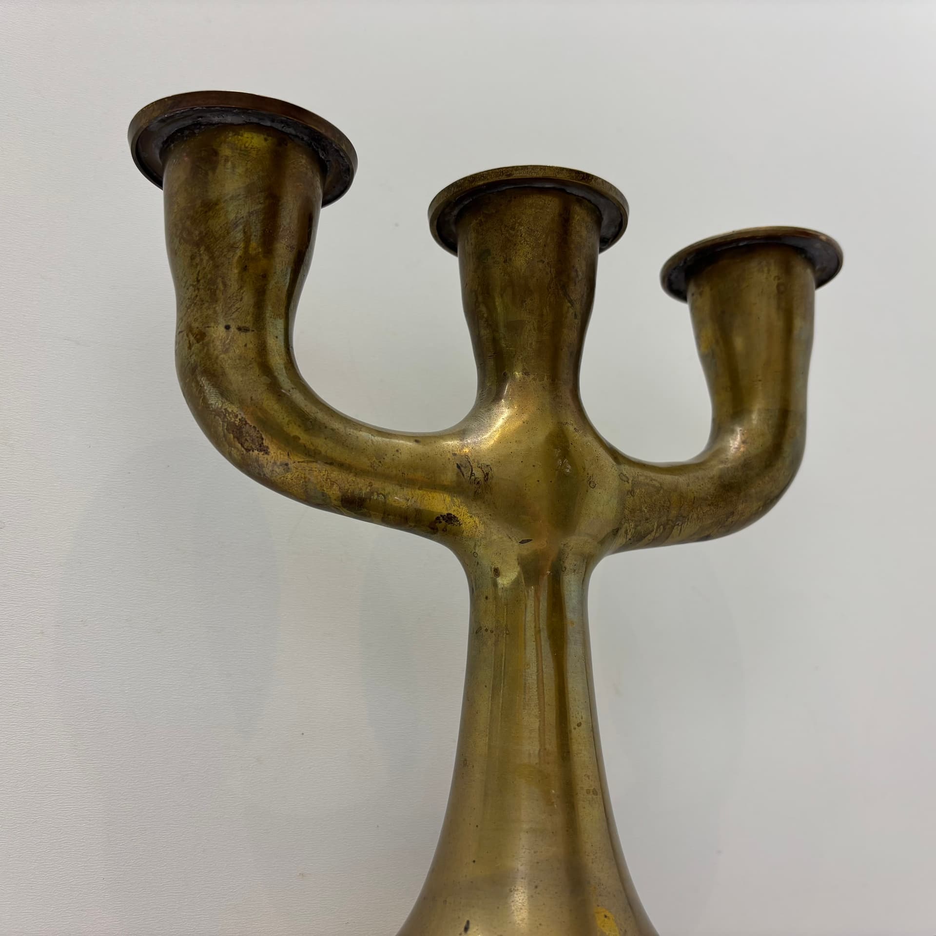 Candlestick Brutalist, golden brass, Denmark, 1970s. - 102556