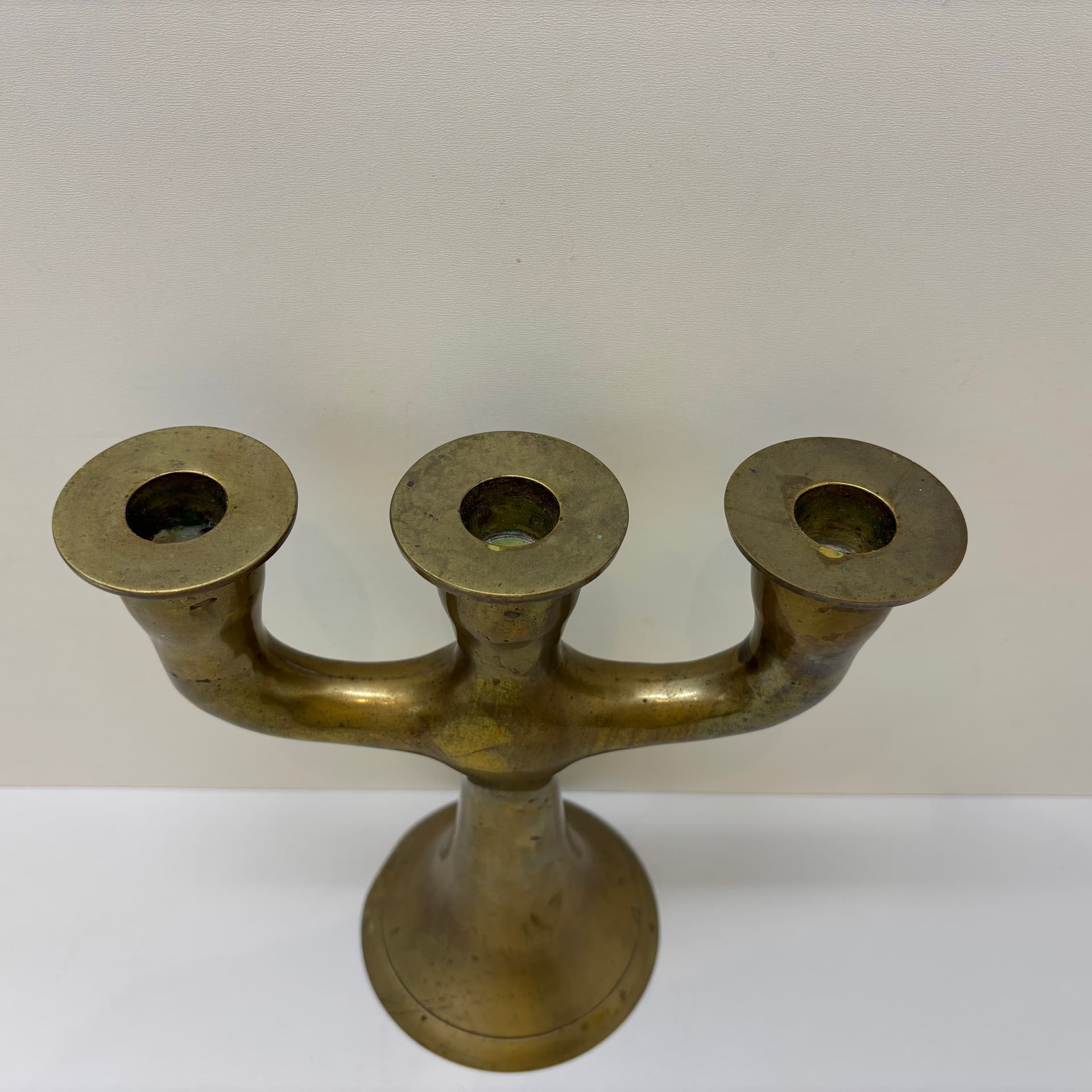 Candlestick Brutalist, golden brass, Denmark, 1970s. - 102554