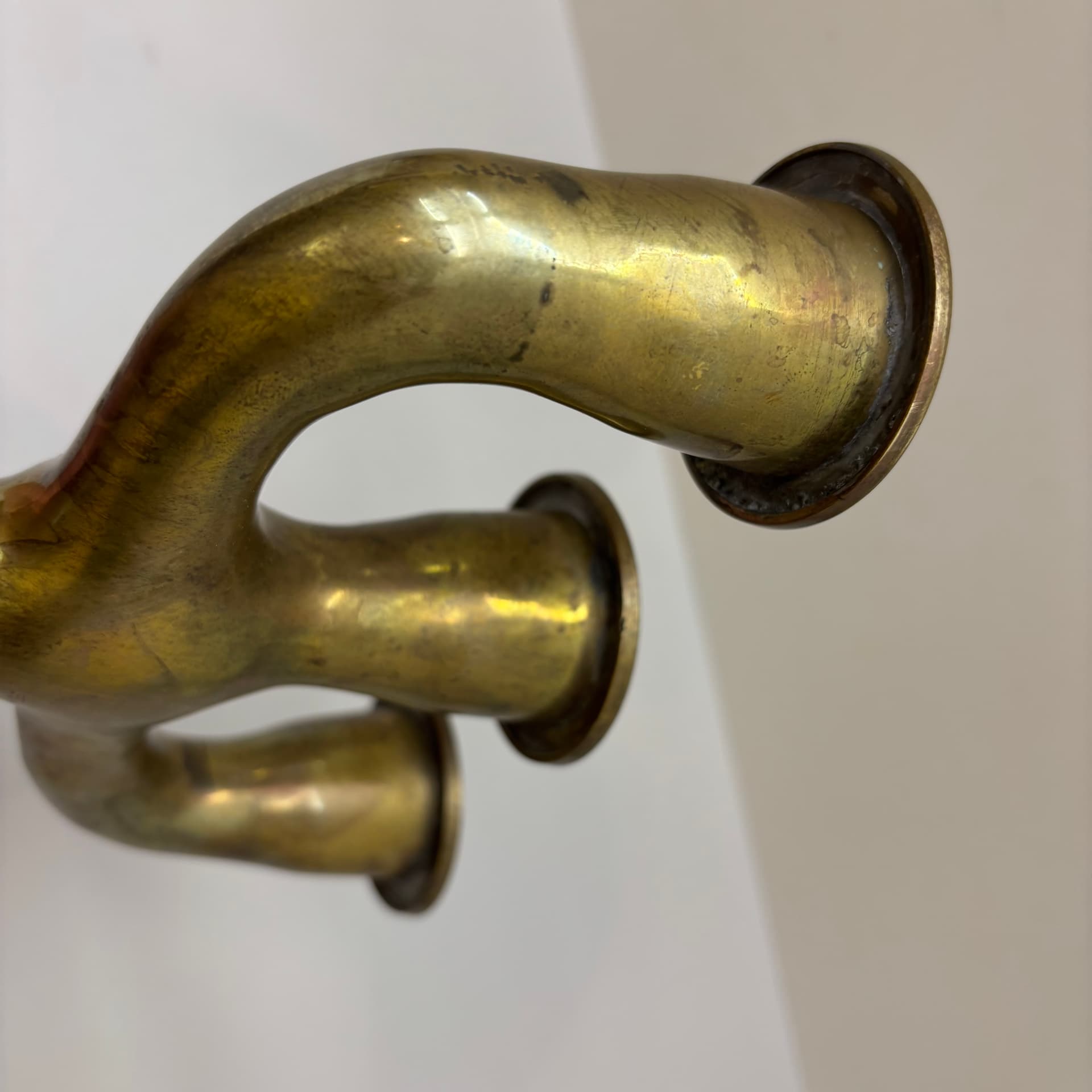 Candlestick Brutalist, golden brass, Denmark, 1970s. - 102548