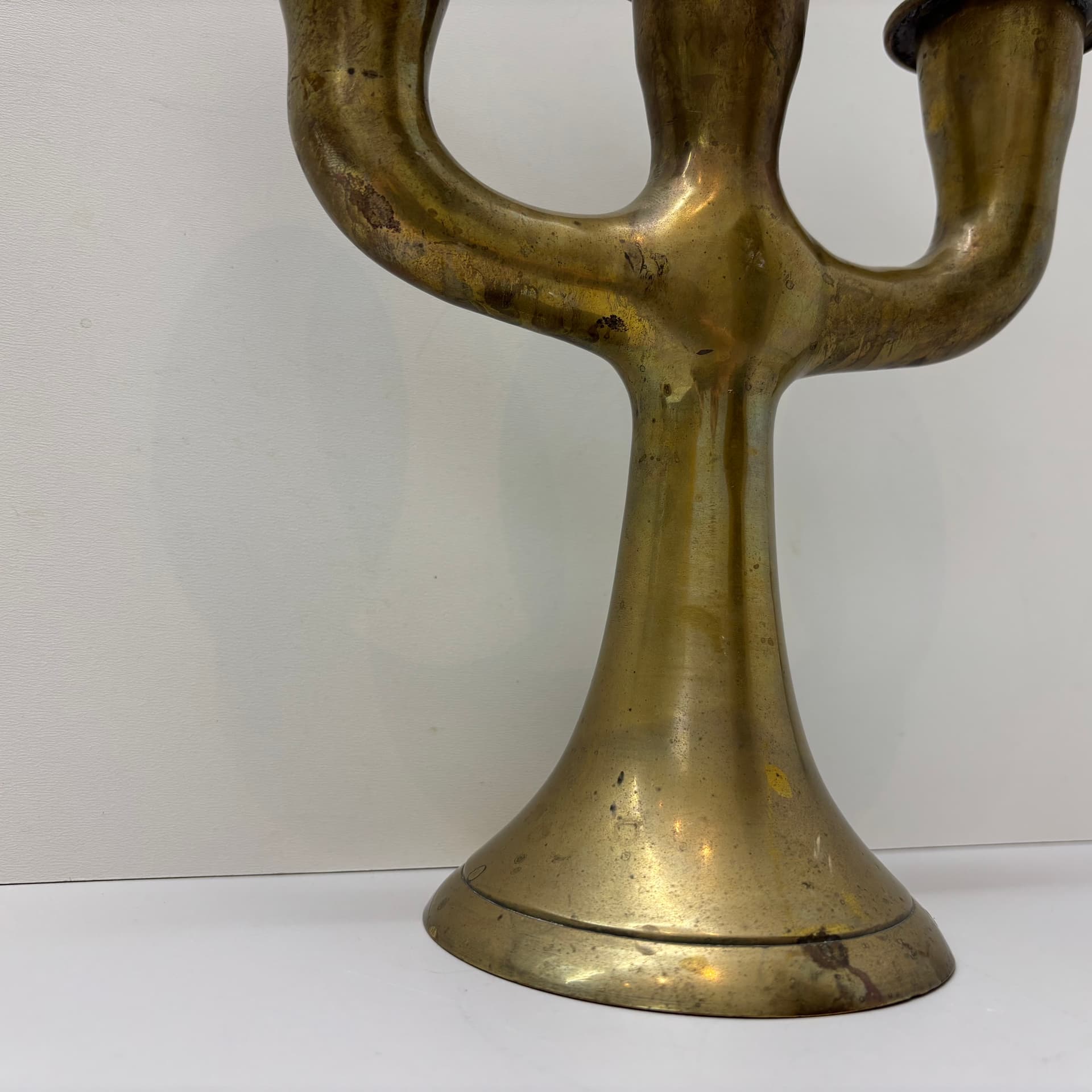 Candlestick Brutalist, golden brass, Denmark, 1970s. - 102555