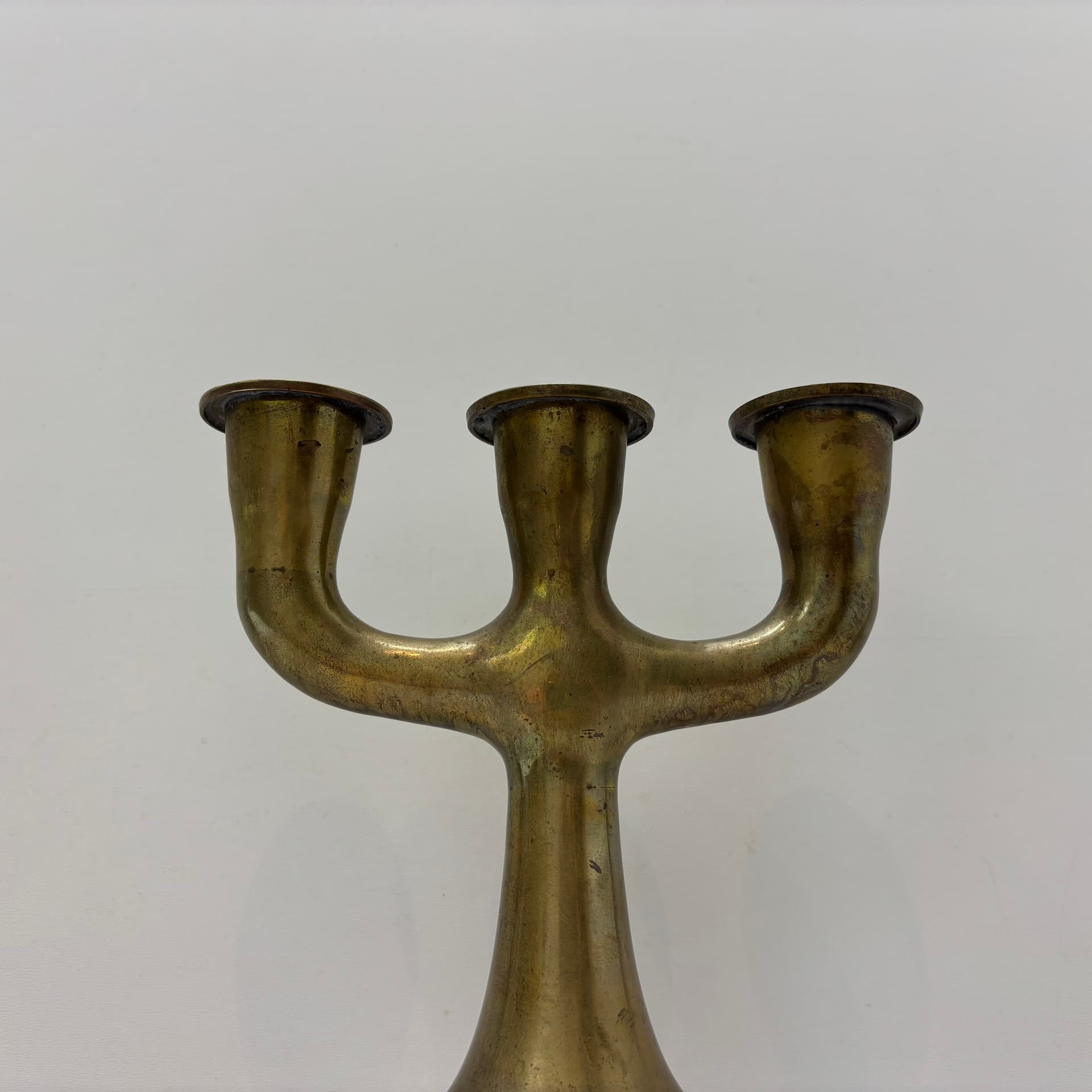 Candlestick Brutalist, golden brass, Denmark, 1970s. - 102553