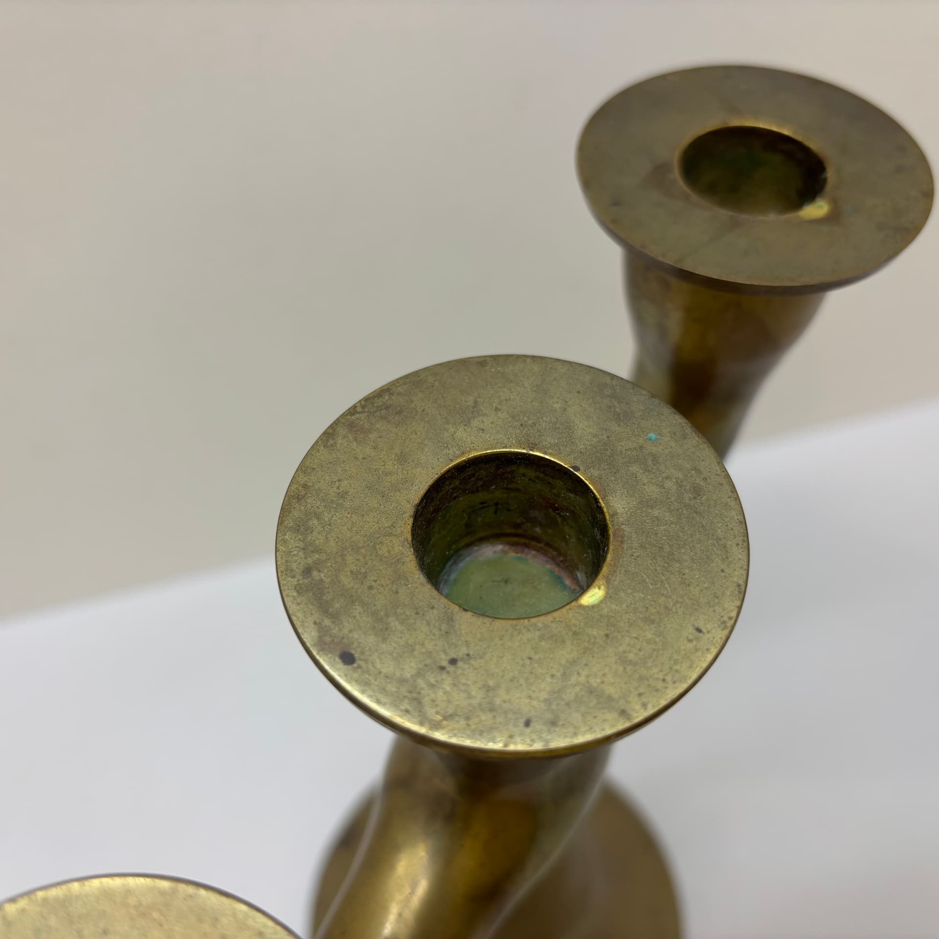 Candlestick Brutalist, golden brass, Denmark, 1970s. - 102549
