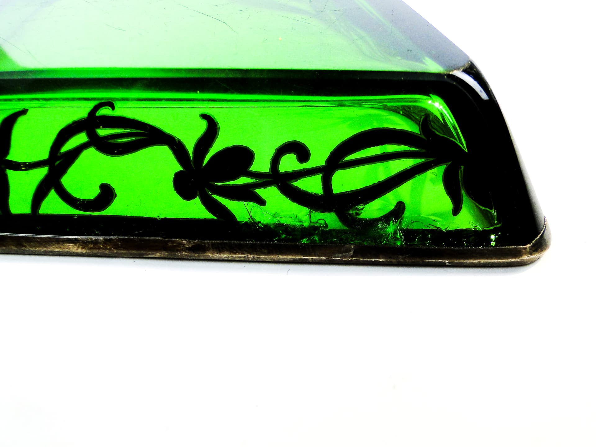 Przybornik Art Deco, szkło zielone, mosiądz srebrzony, Polska, lata 30. - 103632