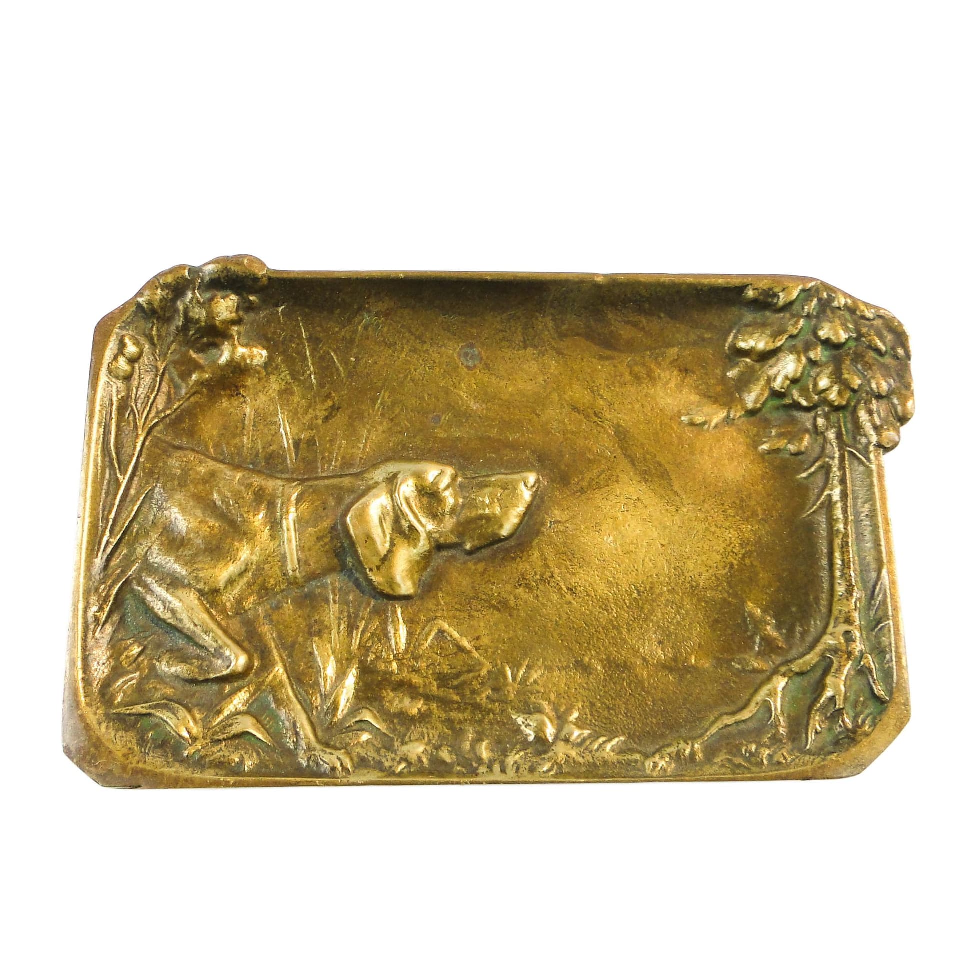 Art Nouveau calling card tray, brass, Poland, 1930s.