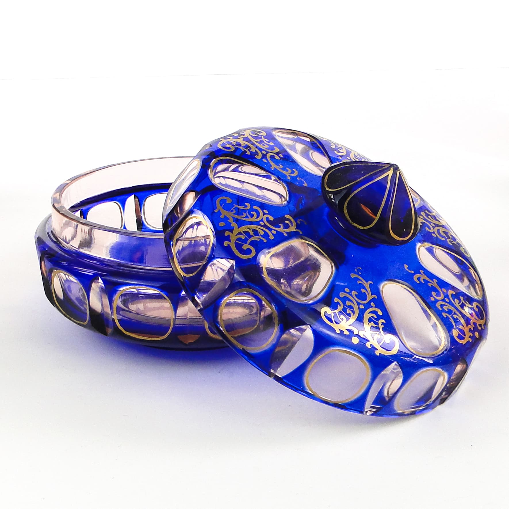 Bomboniera biedermeier, szkło kobaltowe, Egermann, Niemcy, lata 30. - 103704