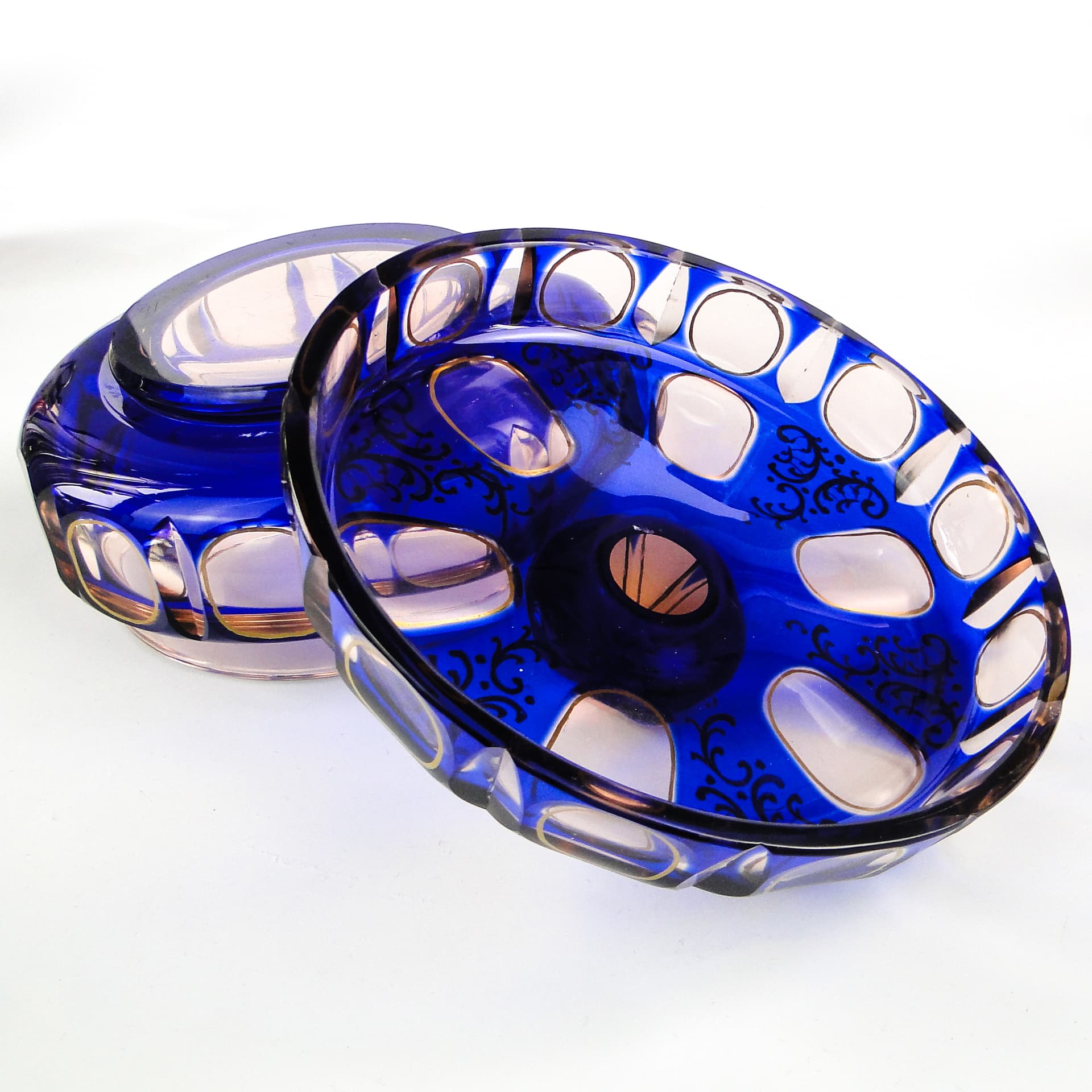 Bomboniera biedermeier, szkło kobaltowe, Egermann, Niemcy, lata 30. - 103714
