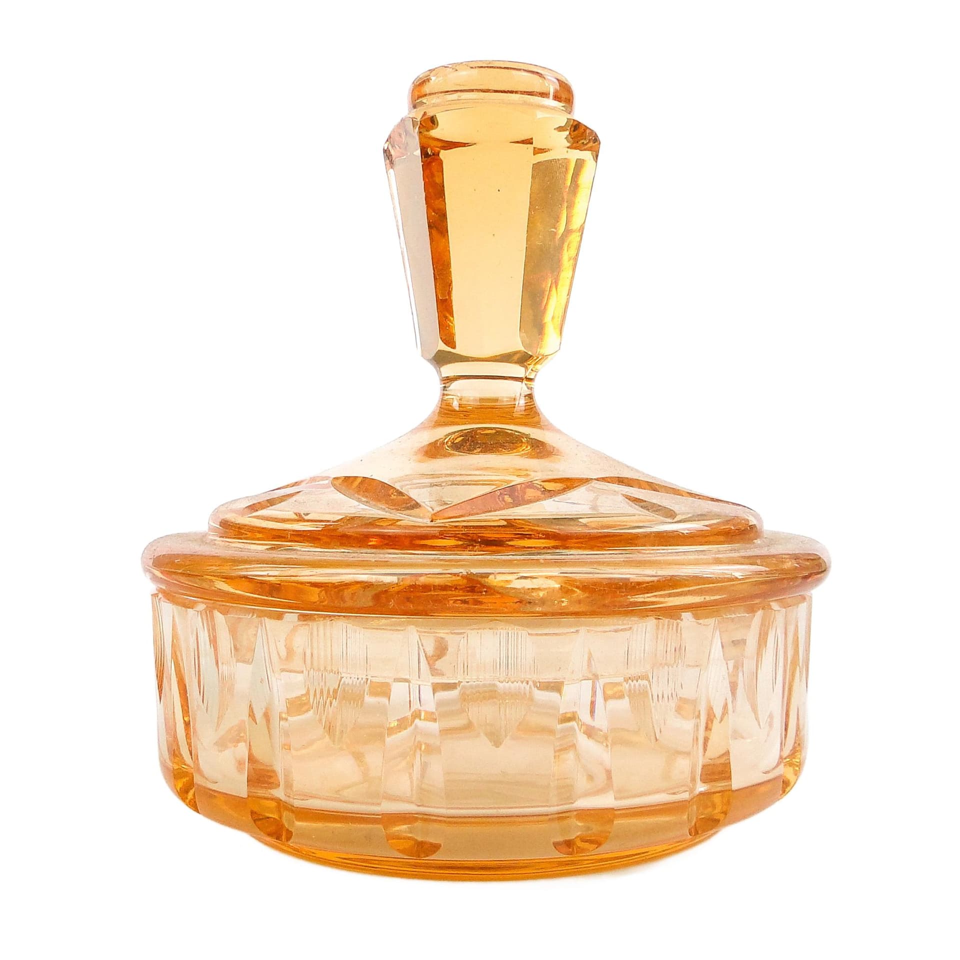 Art Deco bonbonniere, orange glass, Poland, 1930s.