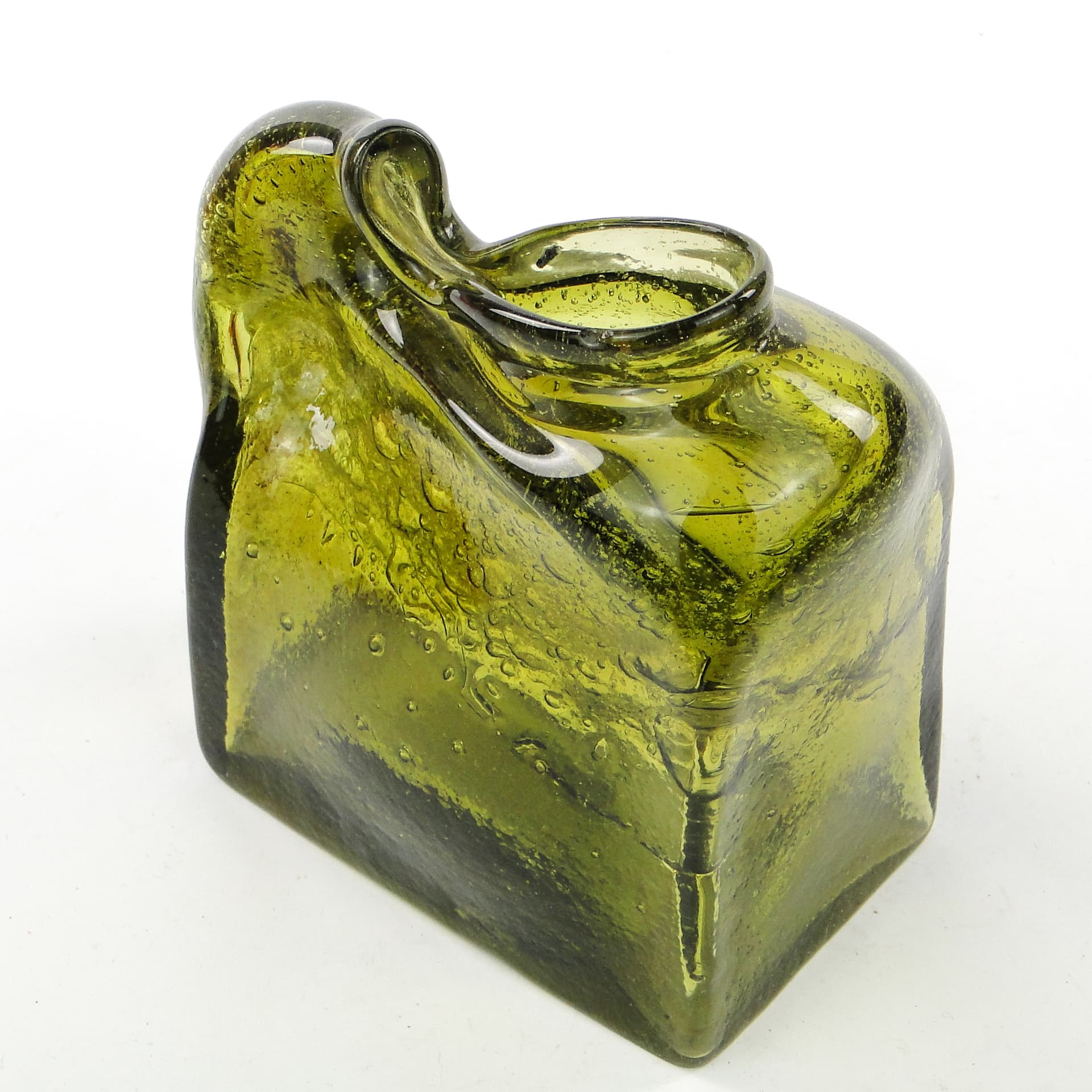 Forma szklana mid-century modern, oliwkowe szkło, proj. M. Veltuzen-Nagrabecka, Polska, lata 70. - 104006