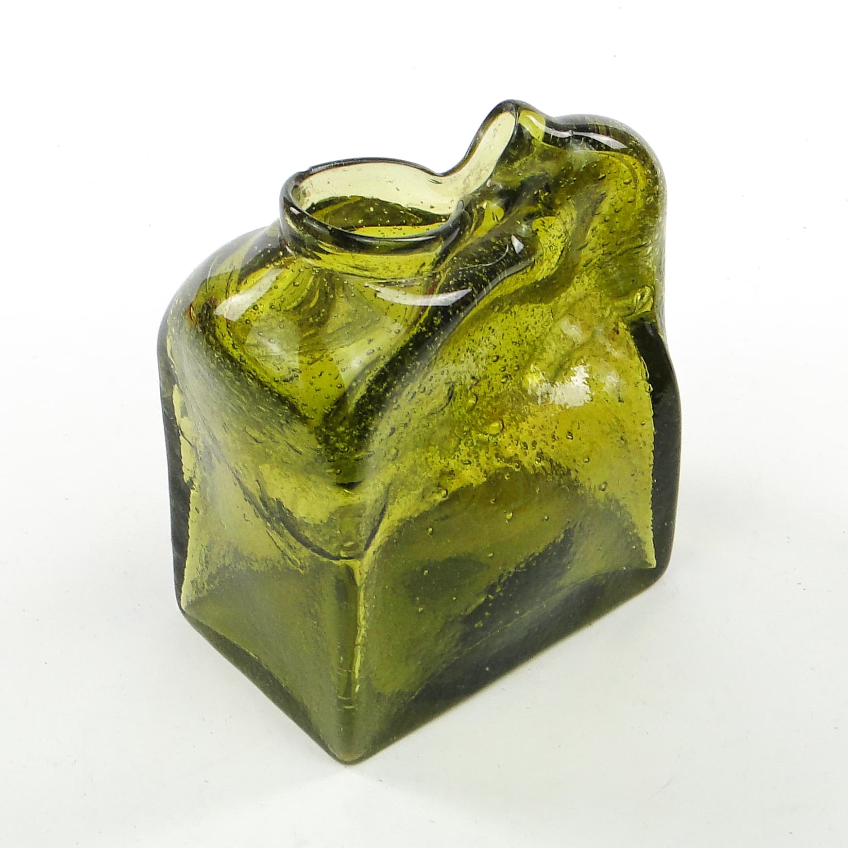 Forma szklana mid-century modern, oliwkowe szkło, proj. M. Veltuzen-Nagrabecka, Polska, lata 70. - 104009