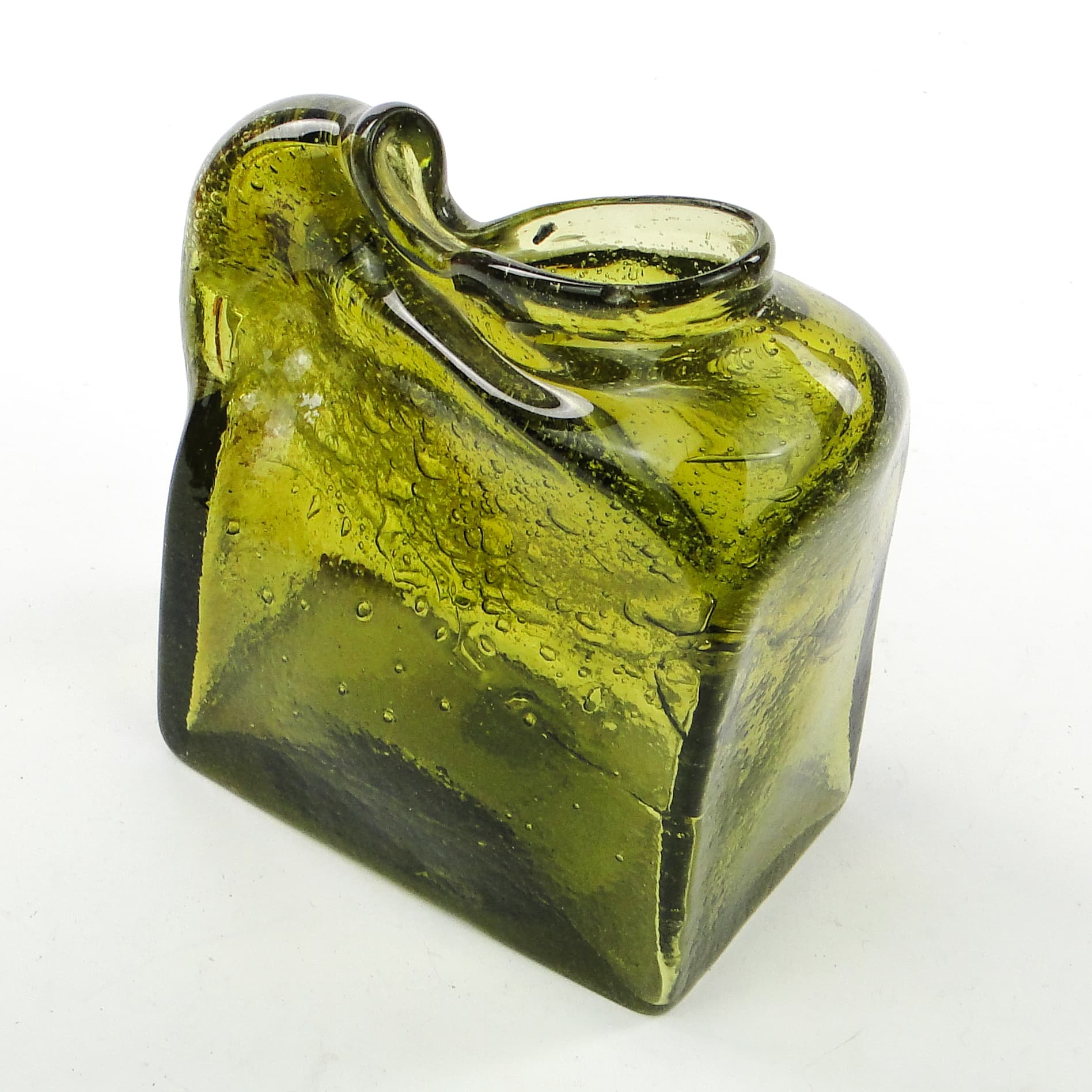 Forma szklana mid-century modern, oliwkowe szkło, proj. M. Veltuzen-Nagrabecka, Polska, lata 70. - 104011