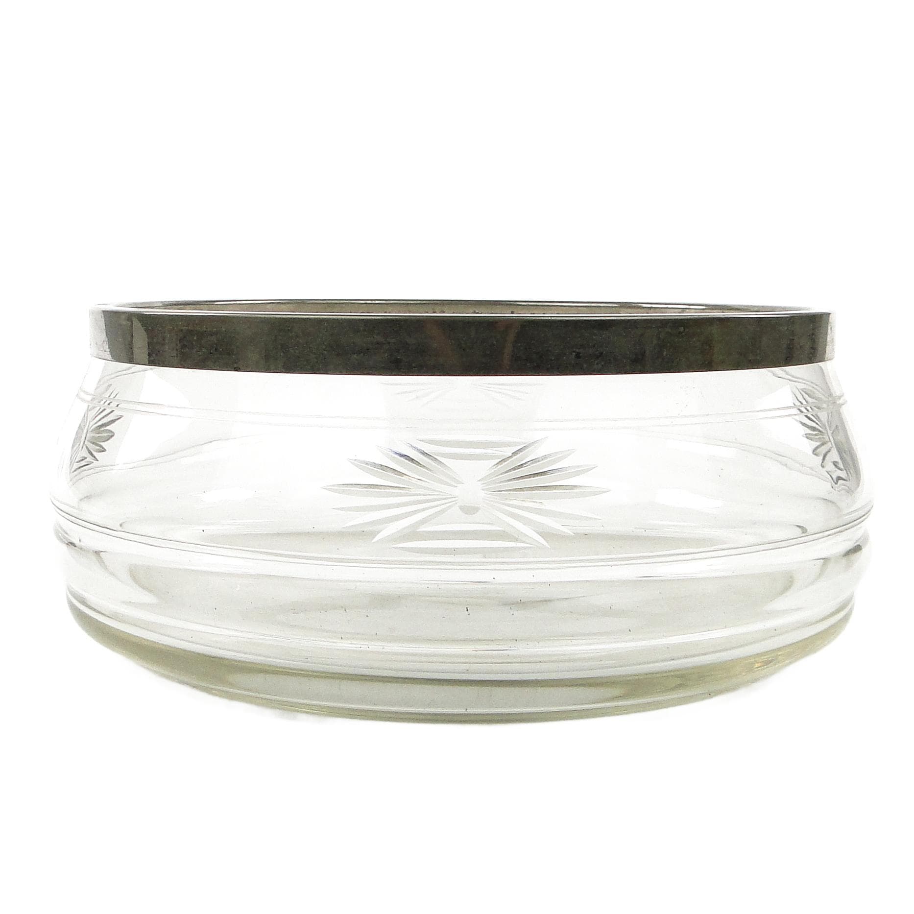 Art Deco centerpiece bowl, glass, silver-plated brass, Germany, 1930s.