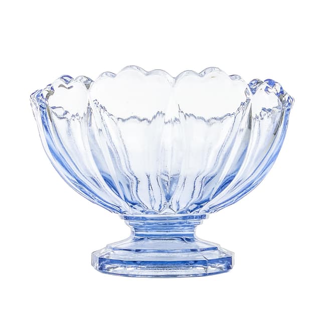 Ring Around pedestal bowl, mid-century modern, turquoise pressed glass, Ząbkowice, Poland, 1960s. - DIMENSION